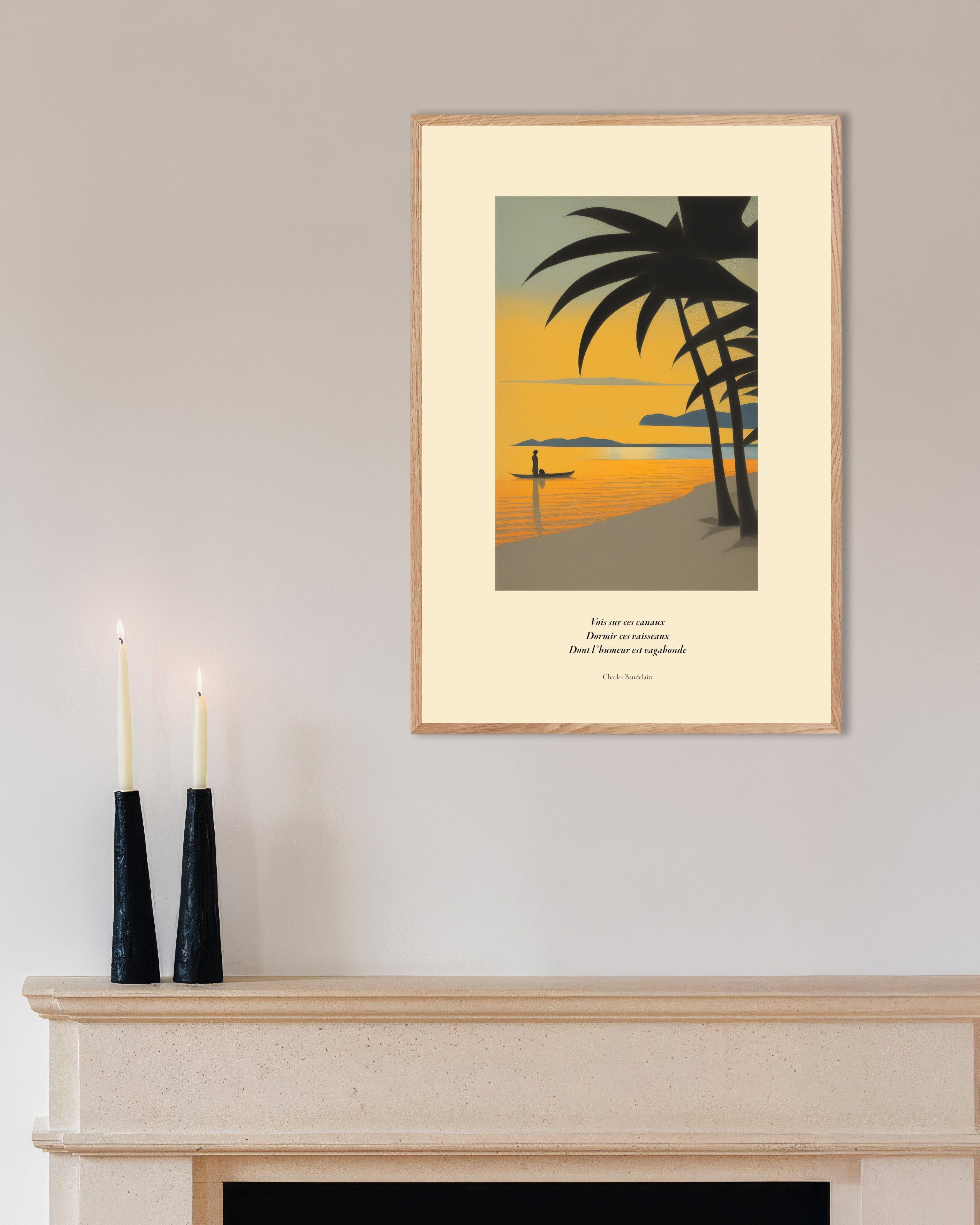 Poster of Wandering ships, Baudelaire, french, with natural wooden frame