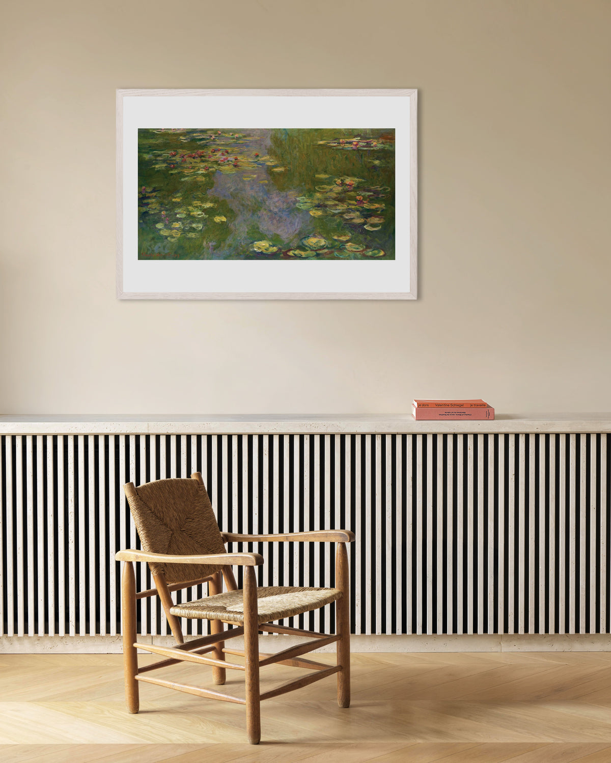 Poster of Water Lilies (1919) by Claude Monet, with white wooden frame
