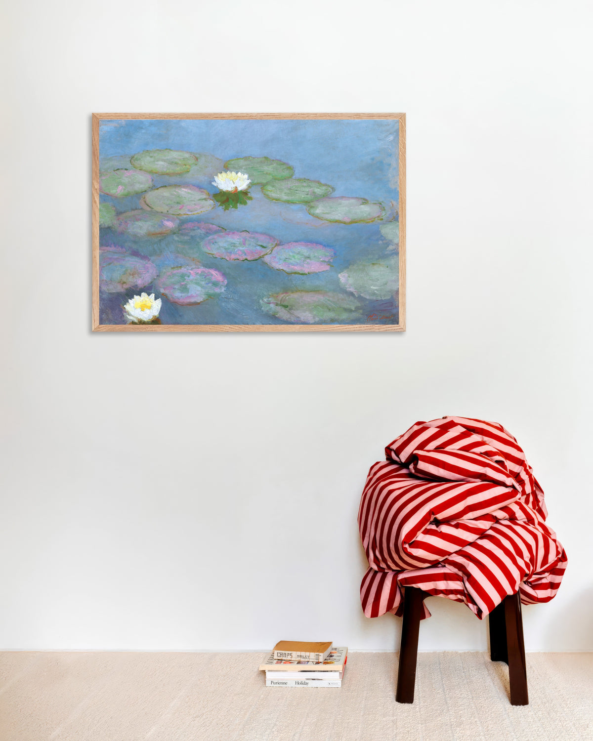 Poster of Water Lilies (c. 1897–1899) by Claude Monet, with natural wooden frame