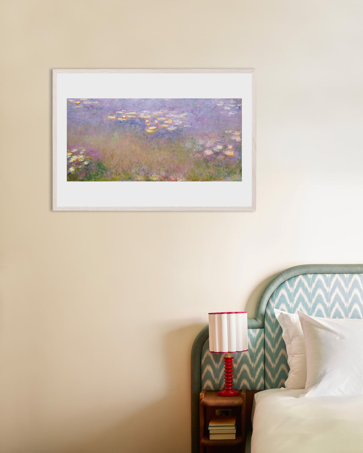 Poster of Water Lilies (c. 1915–1926) by Claude Monet, with white wooden frame