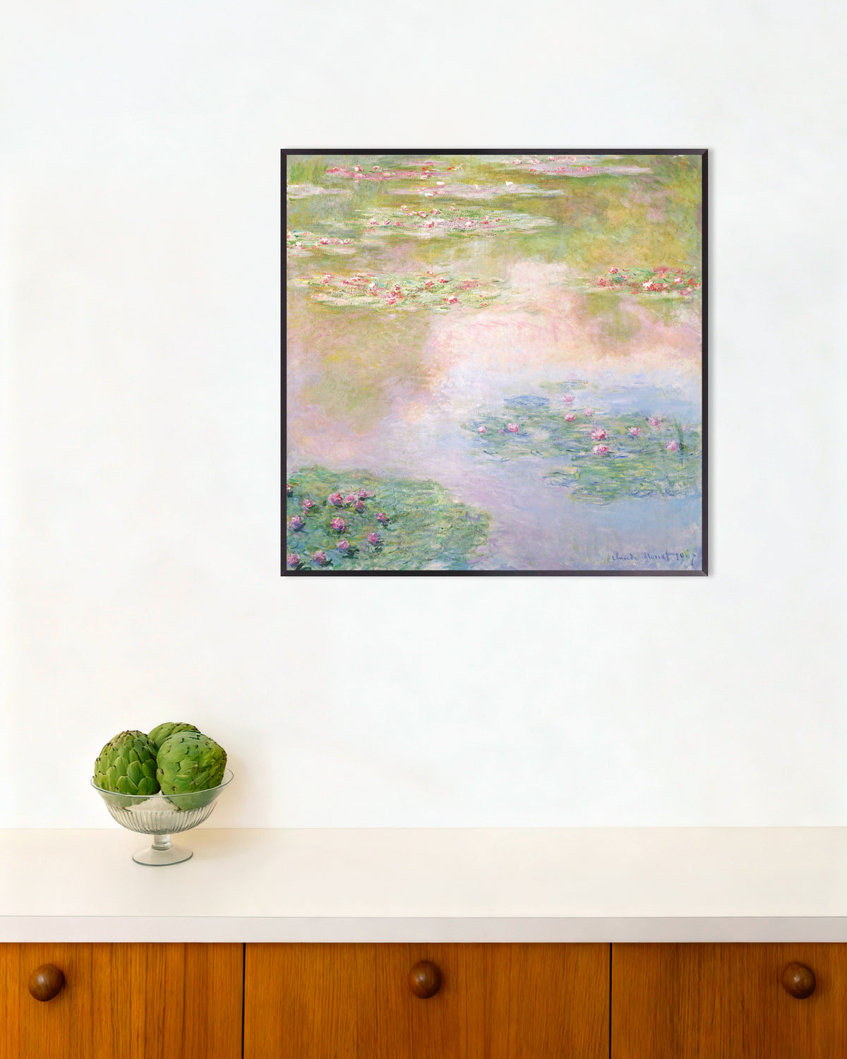 Poster of Water Lilies, Pink Reflections (1907) by Claude Monet, with metal frame