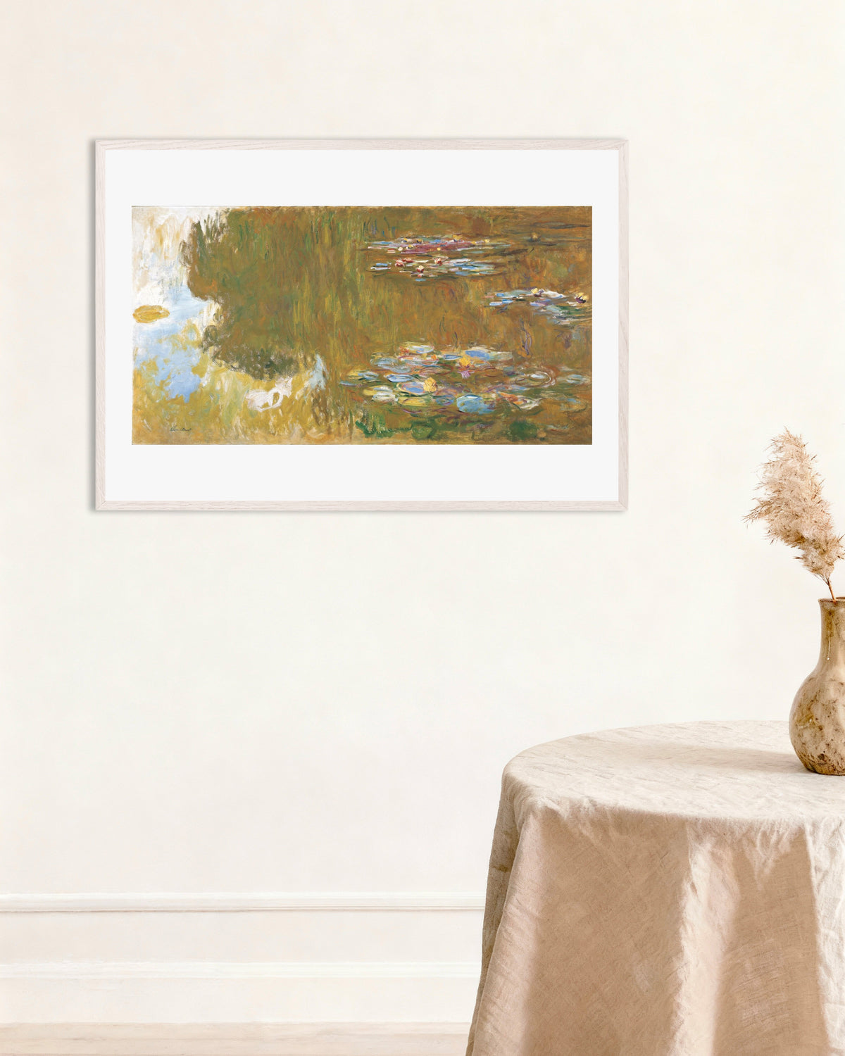 Poster of Water Lily Pond with Willow Reflections (c. 1917–1919) by Claude Monet, with white wooden frame