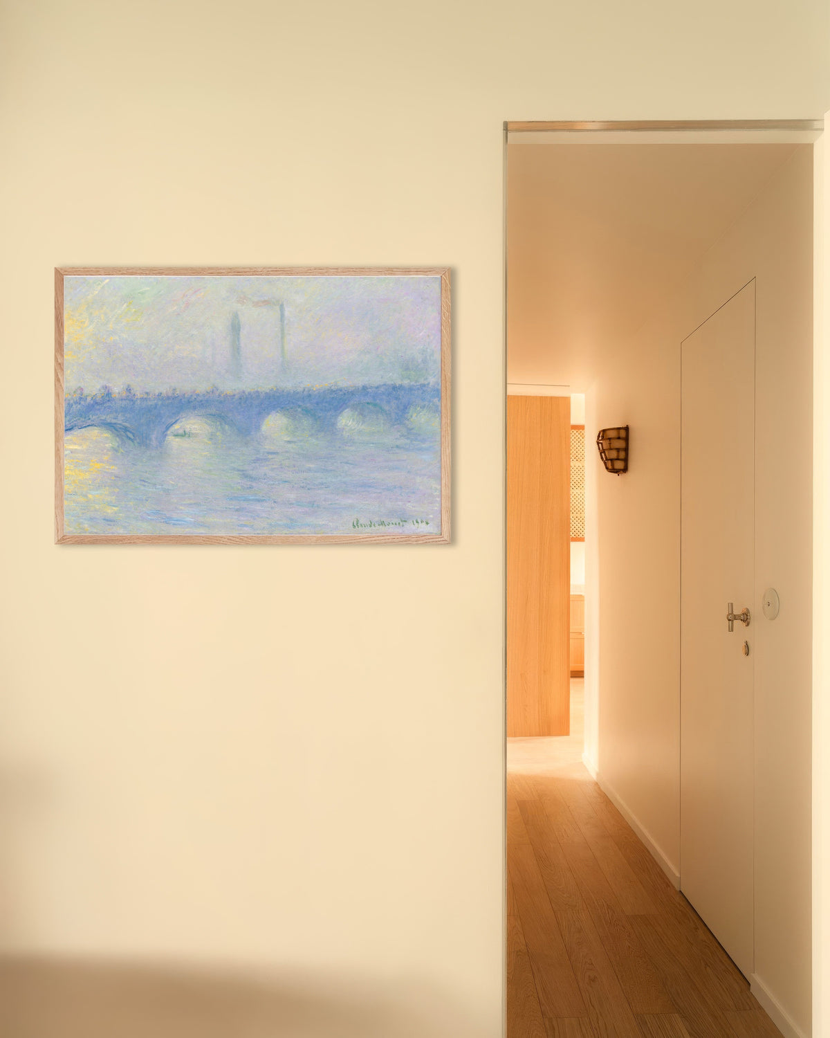 Poster of Waterloo Bridge, Effect of Mist (1904) by Claude Monet, with natural wooden frame