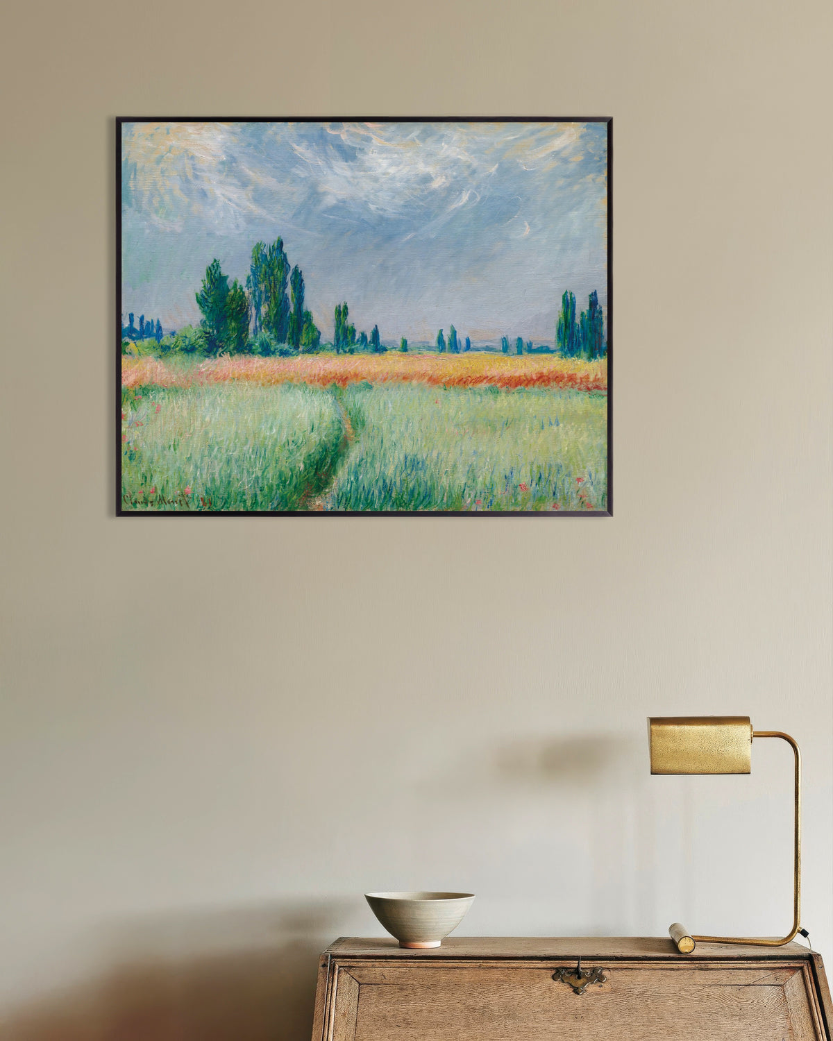 Poster of Wheat Field (1881) by Claude Monet, with metal frame