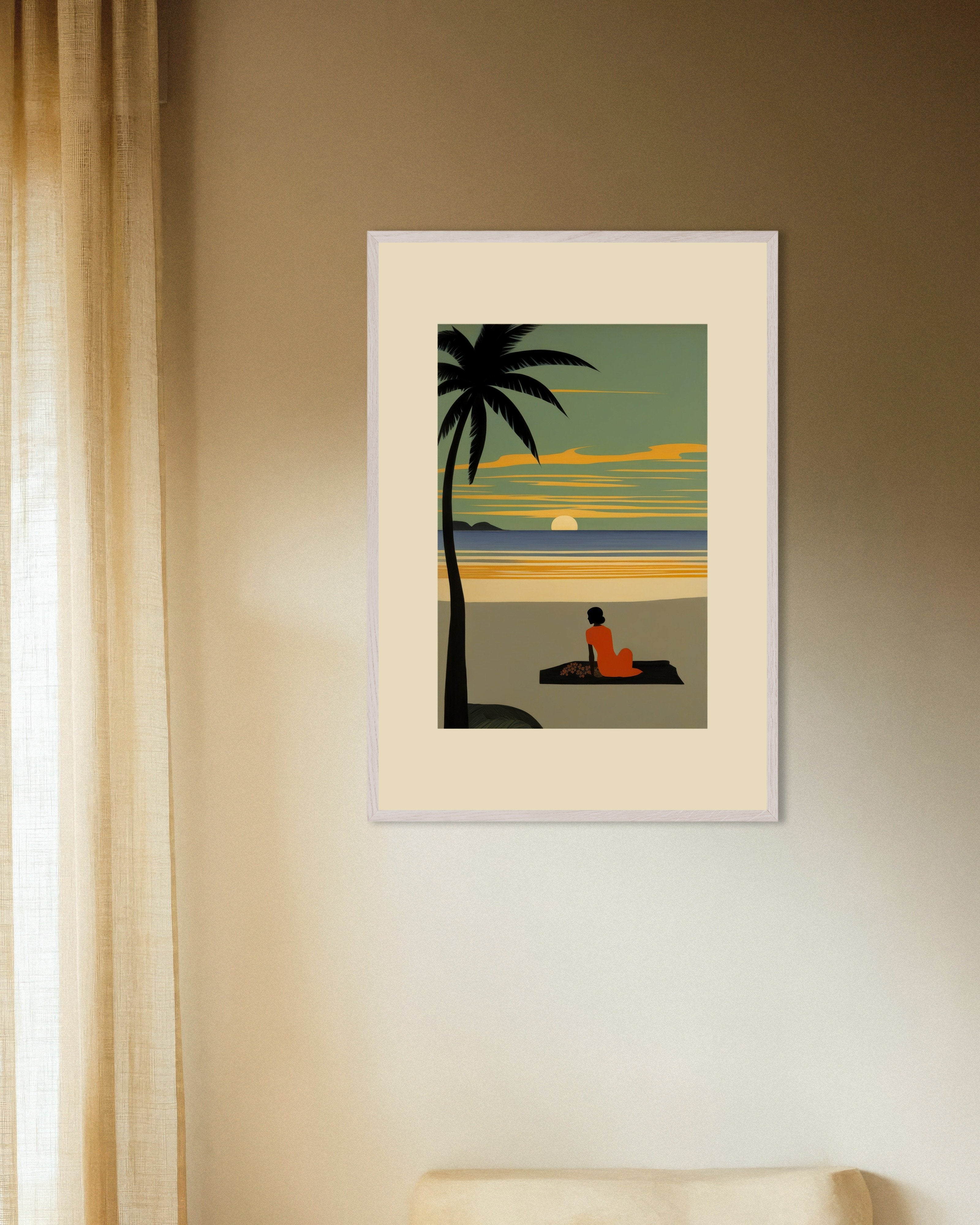 Poster of When evening descends in its scarlet cloak, Baudelaire, no text, with white wooden frame