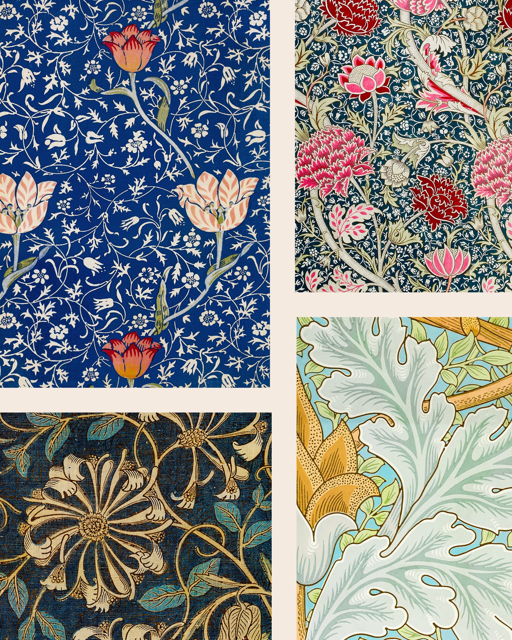 William Morris patterned wallpapers and textiles, collage – Print