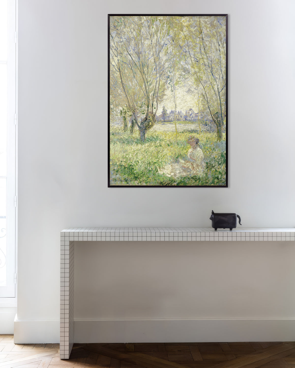 Poster of Woman Seated under the Willows (1880) by Claude Monet, with metal frame