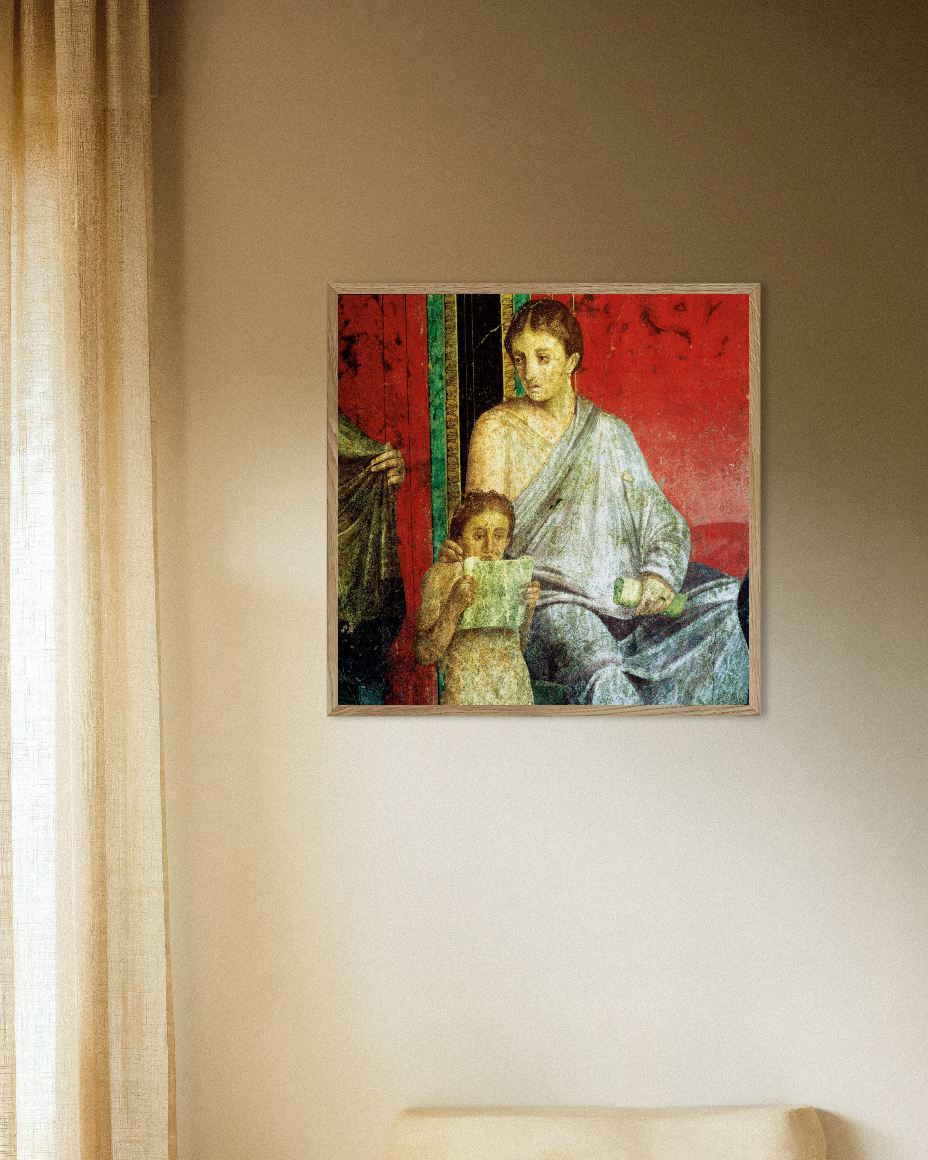 Poster of Young girl reading fresco poster, with natural wooden frame