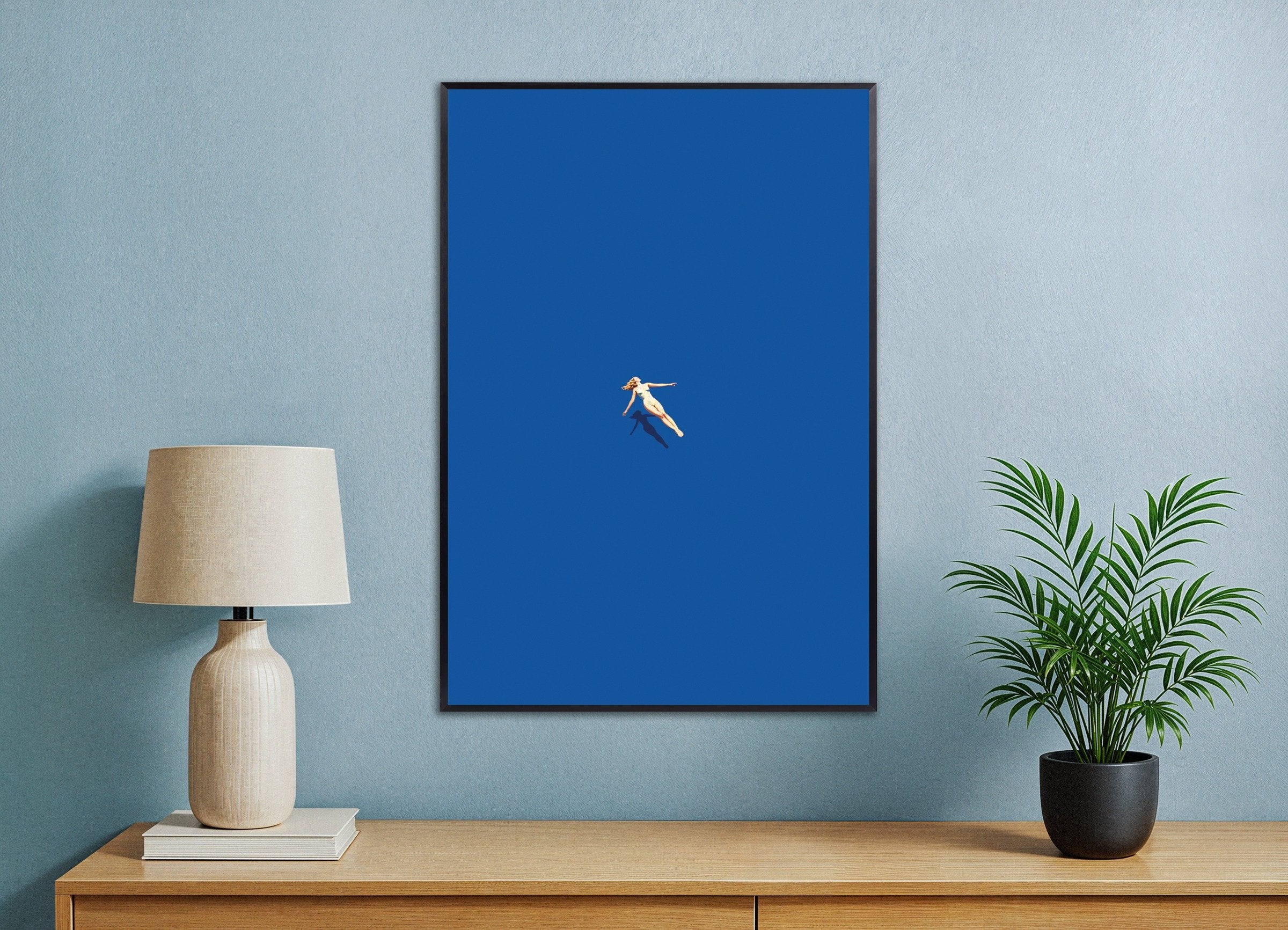 Lady drifting in a pool, spa wall art print