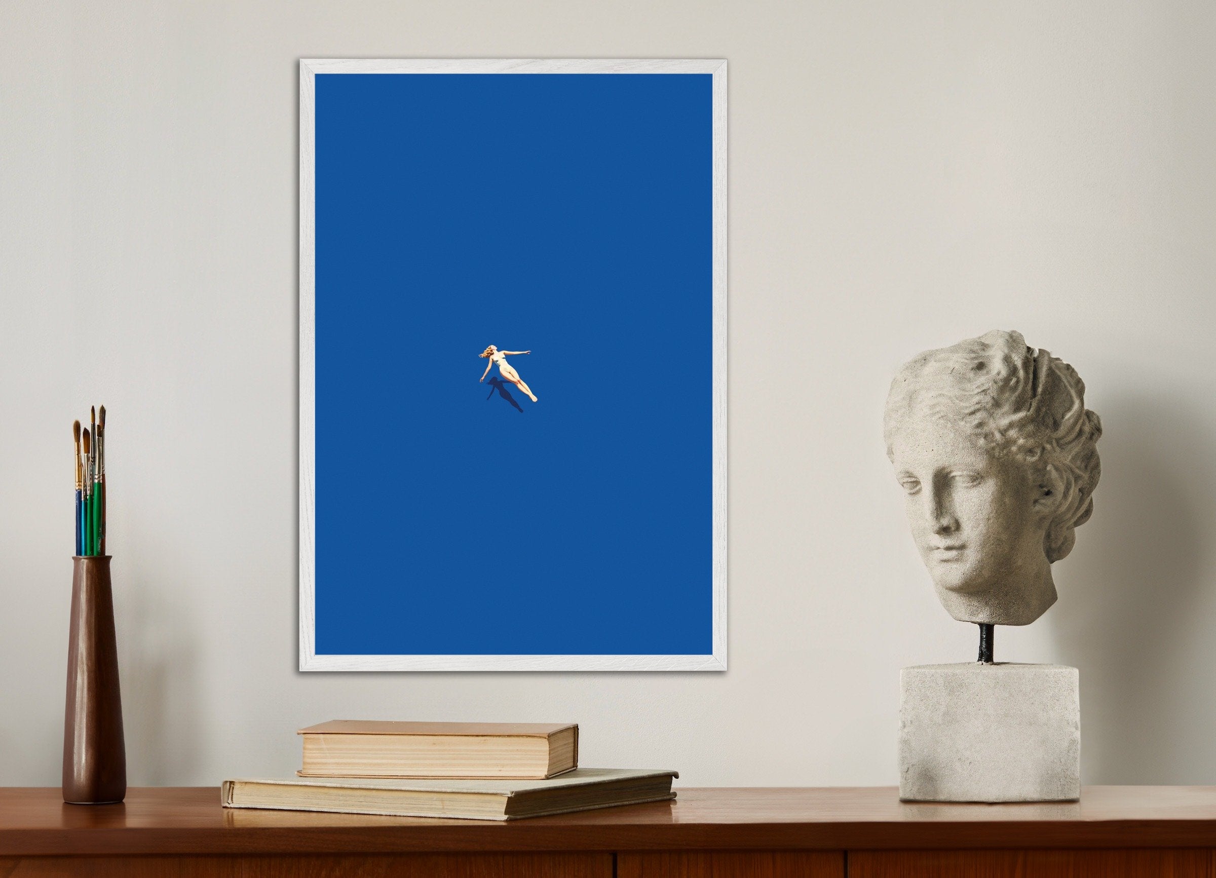 Lady drifting in a pool, spa wall art print