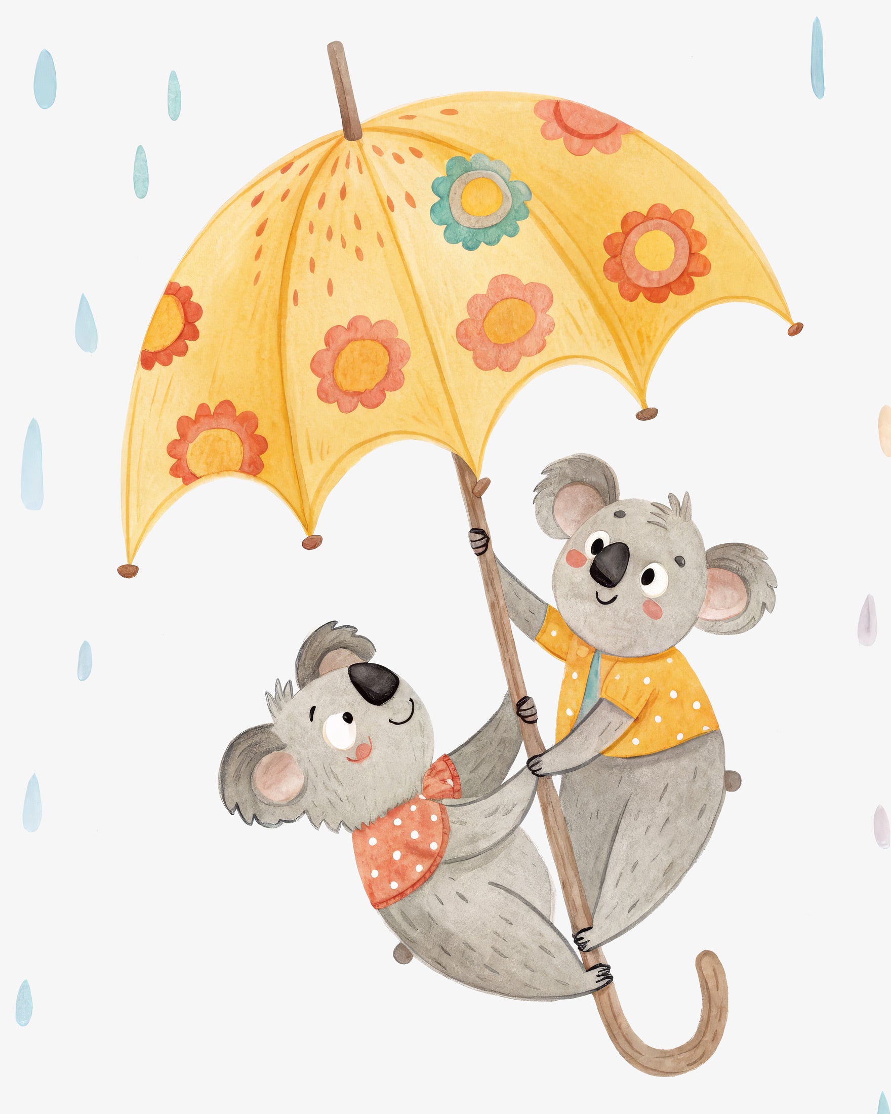Koalas with Umbrella Poster - Nursery Wall Art