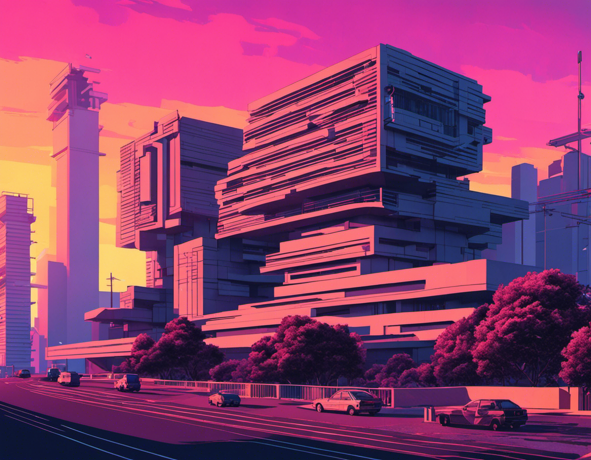 Vaporwave, brutalist architecture - Poster