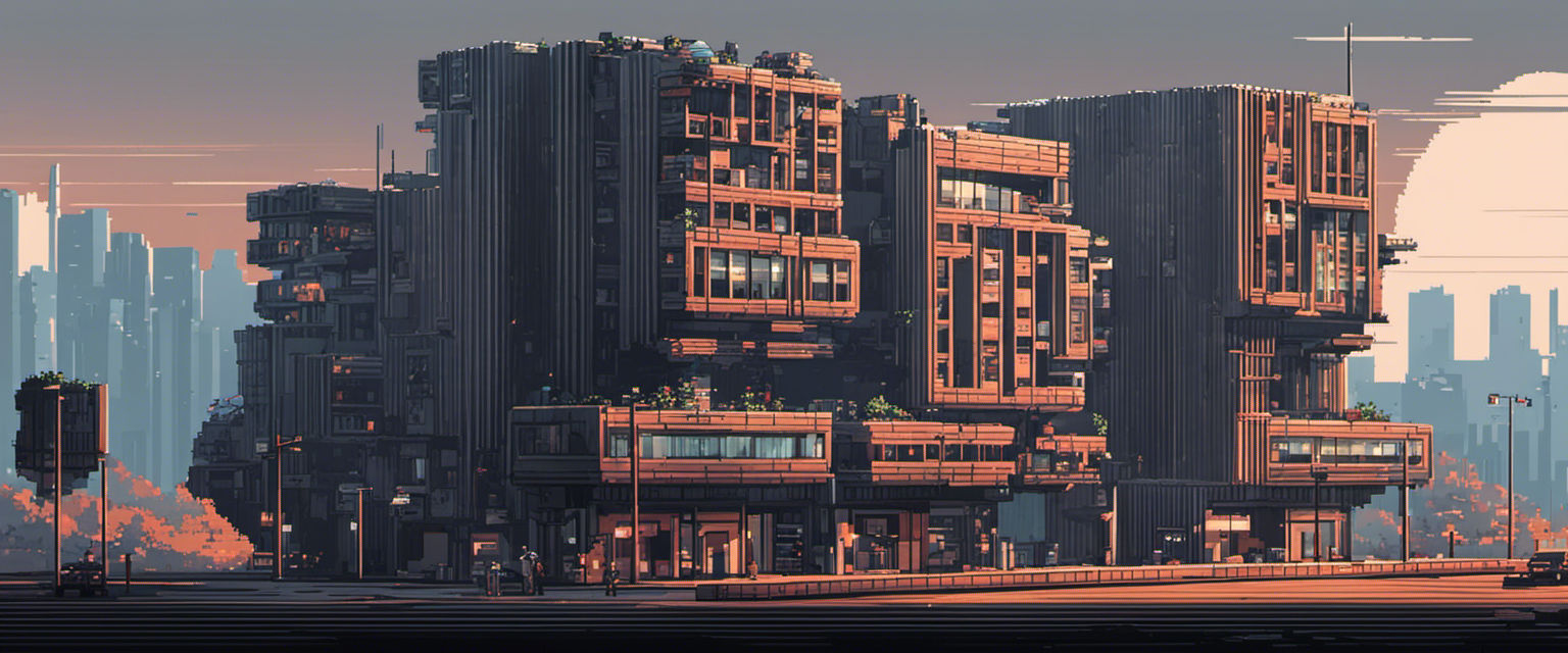 Pixel Art, brutalist architecture - Poster