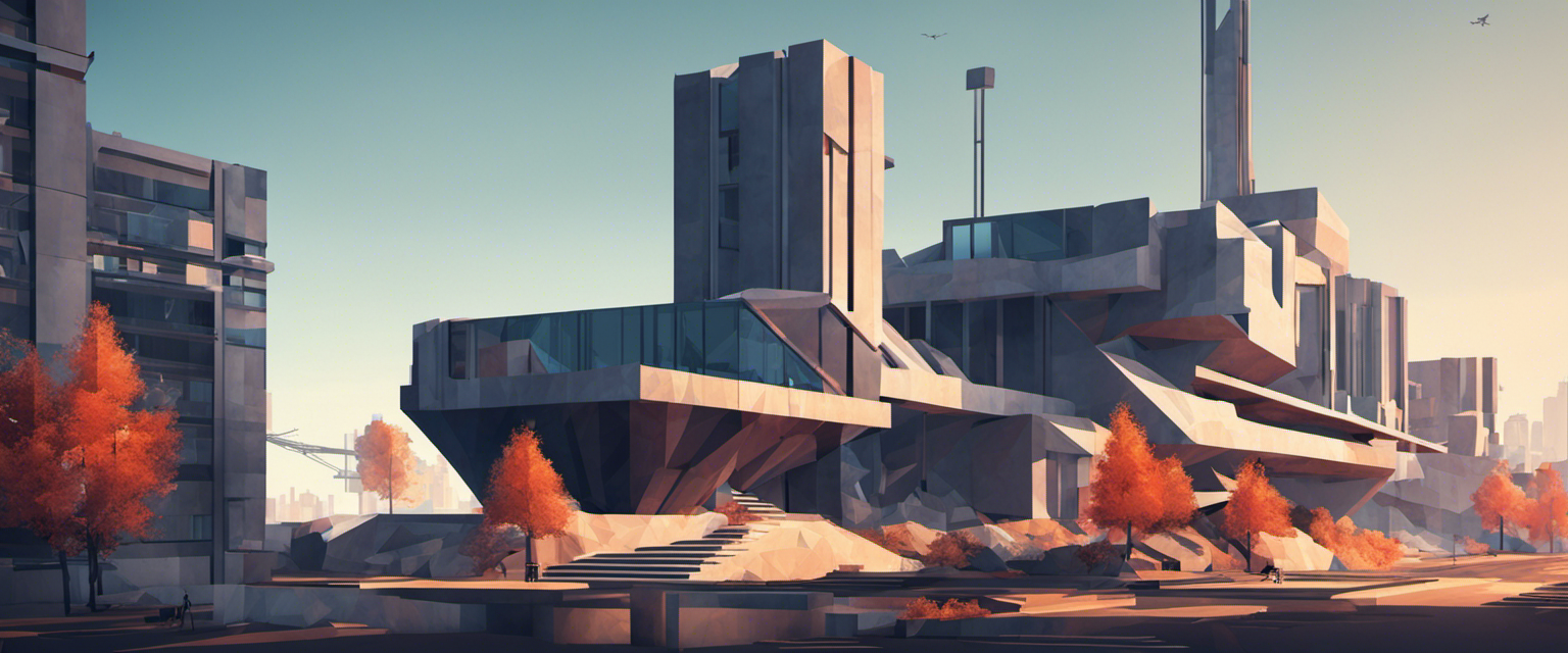 Low polygon, brutalist futuristic city - Poster