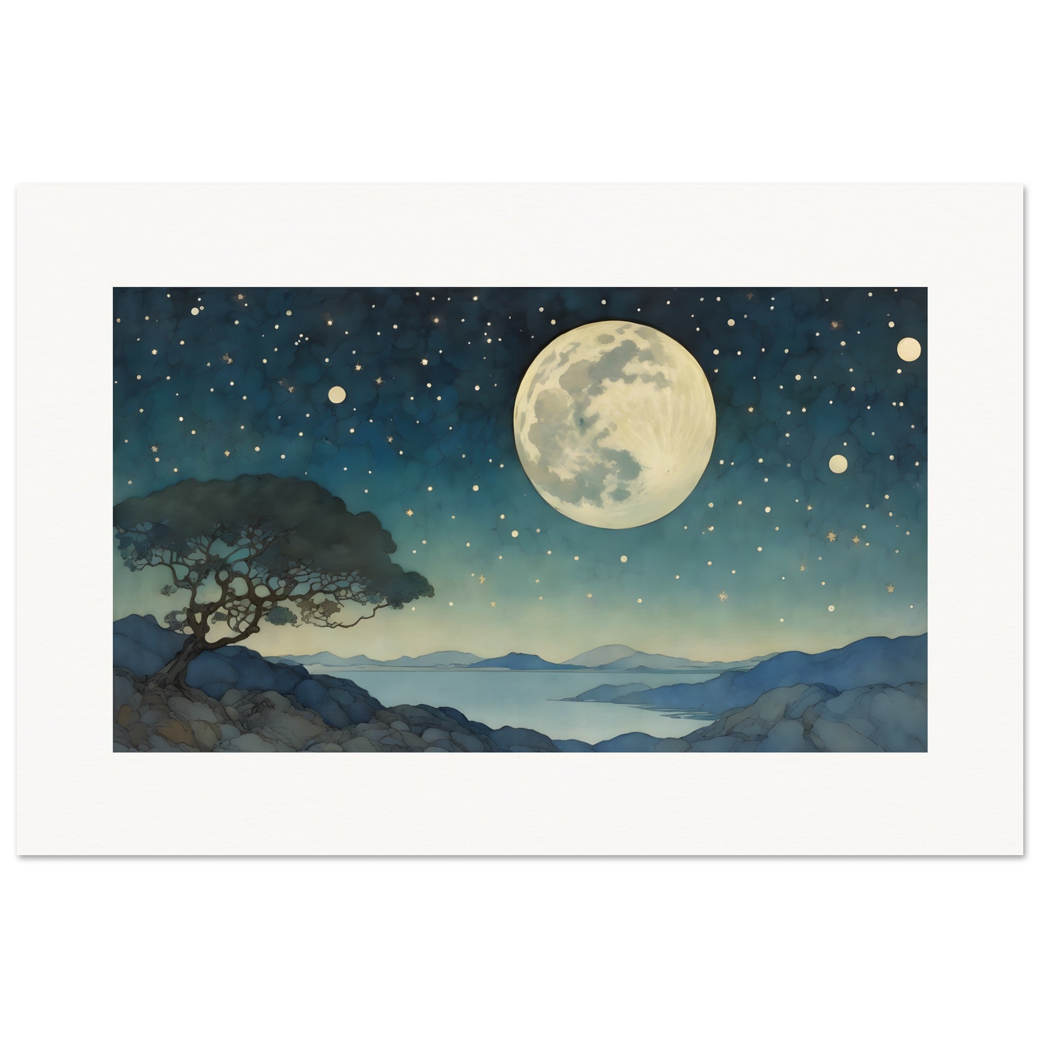 Captivating artwork, Moon beneath a starlit night sky – Print