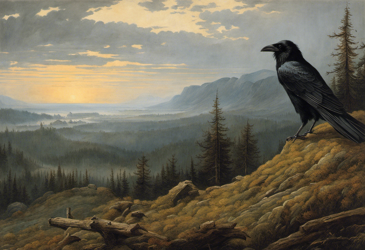Captivating vistas inspiring deep reflection, featuring a crow – Poster
