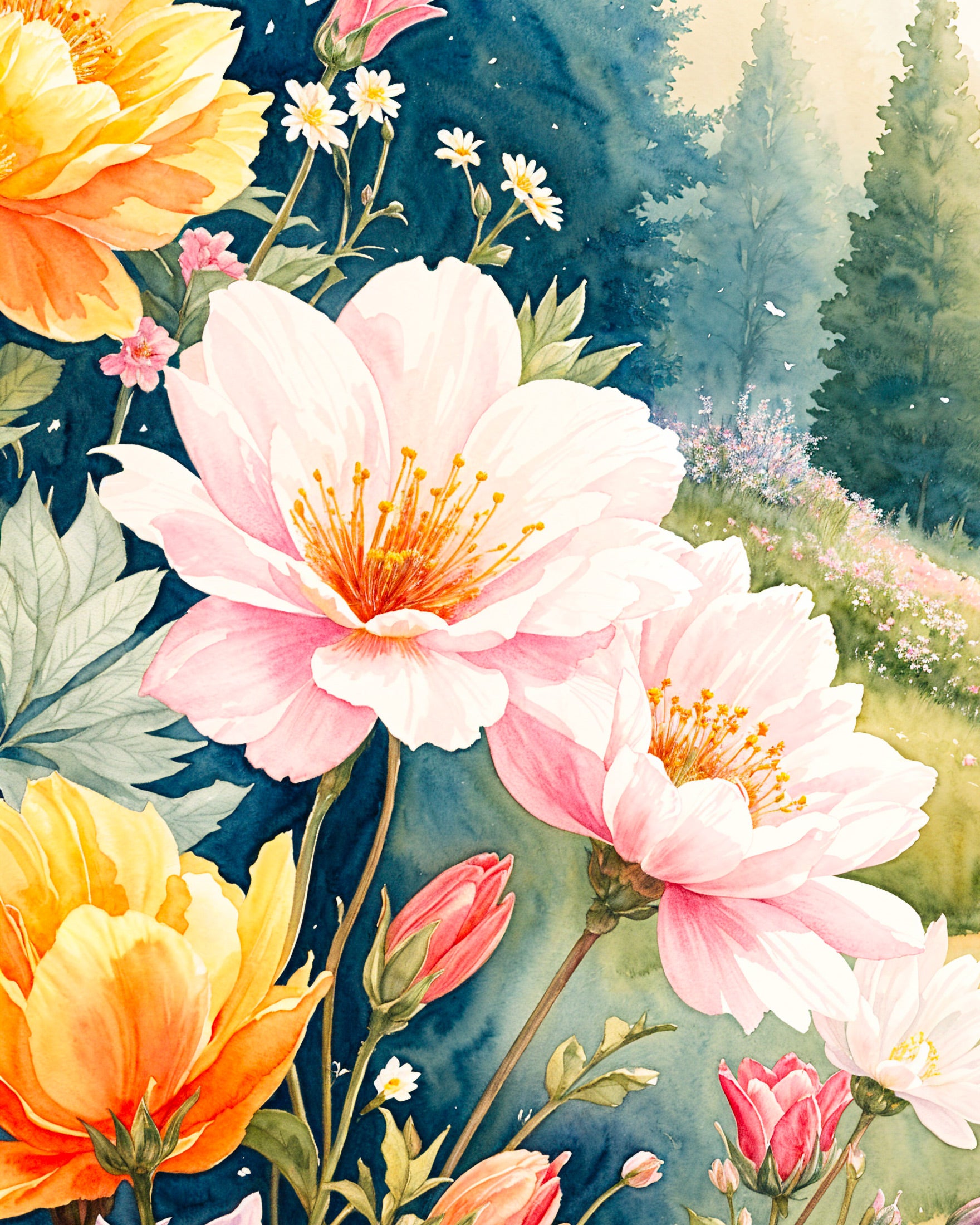 Watercolour floral birthday print – Poster