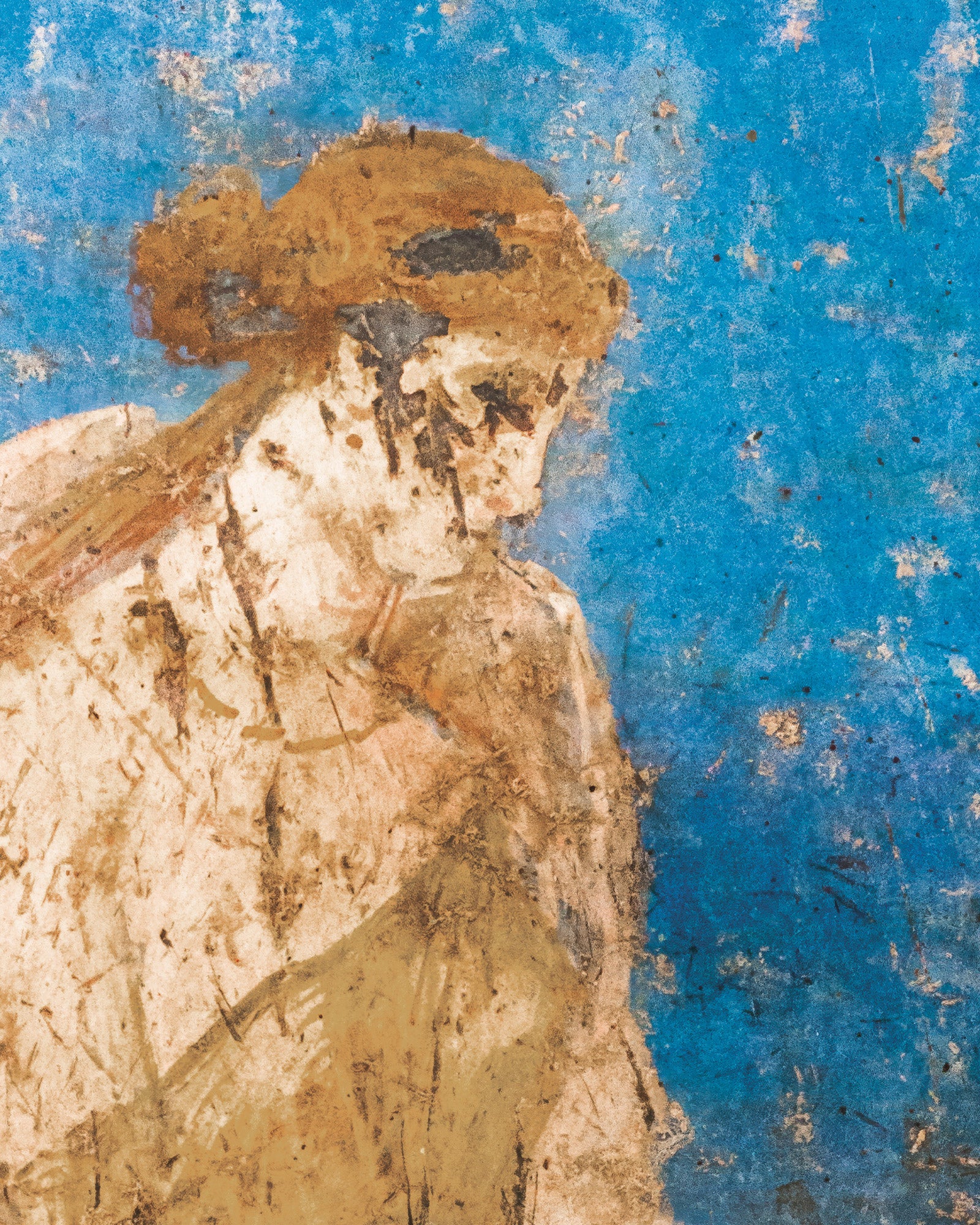 Fresco of a person with a blue background
