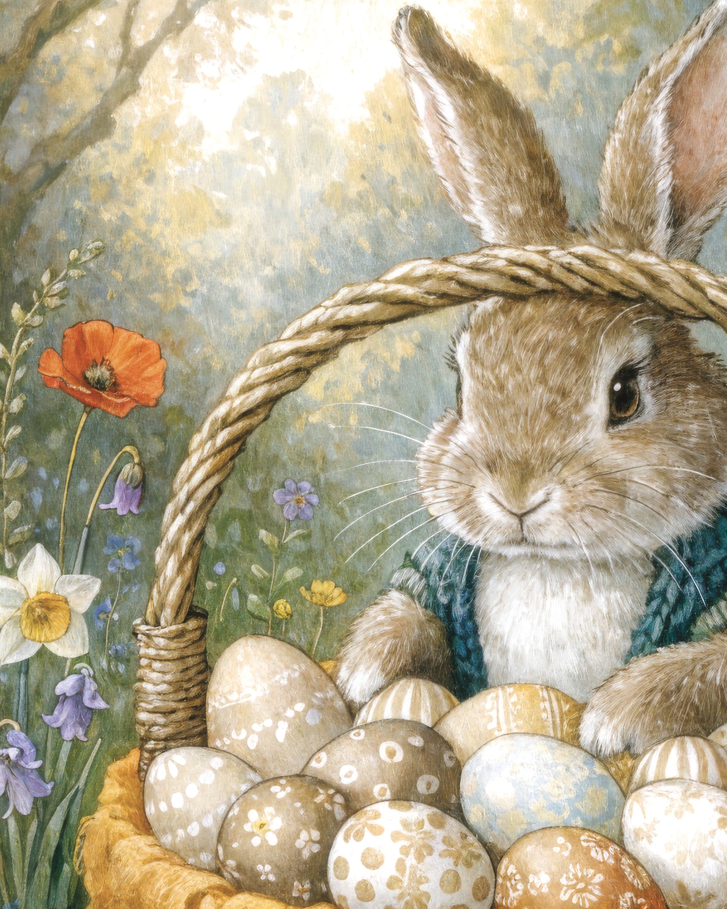 Easter Bunny Basket with Painted Eggs Print