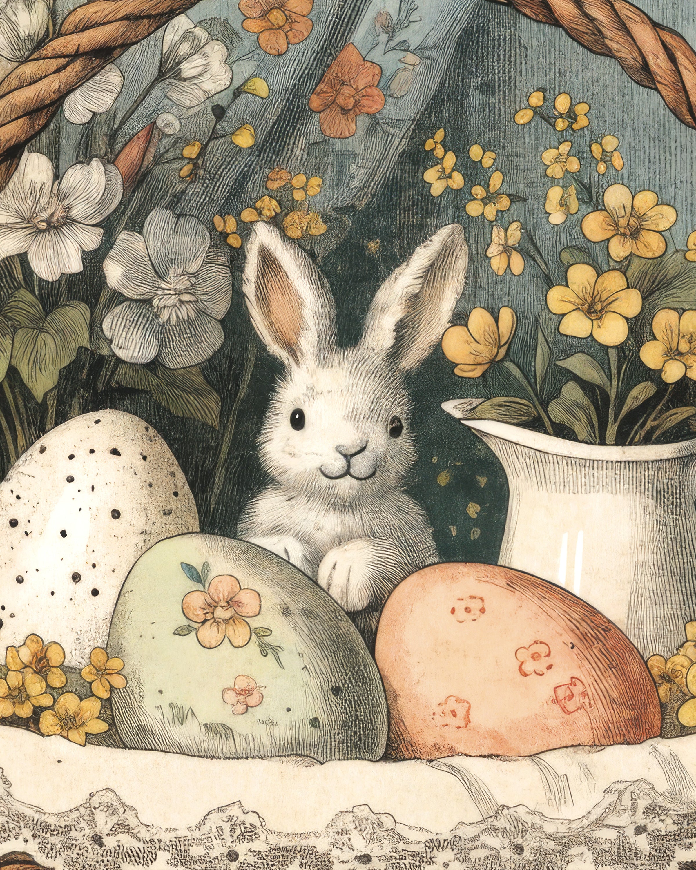 Happy Easter Basket Bunny Poster