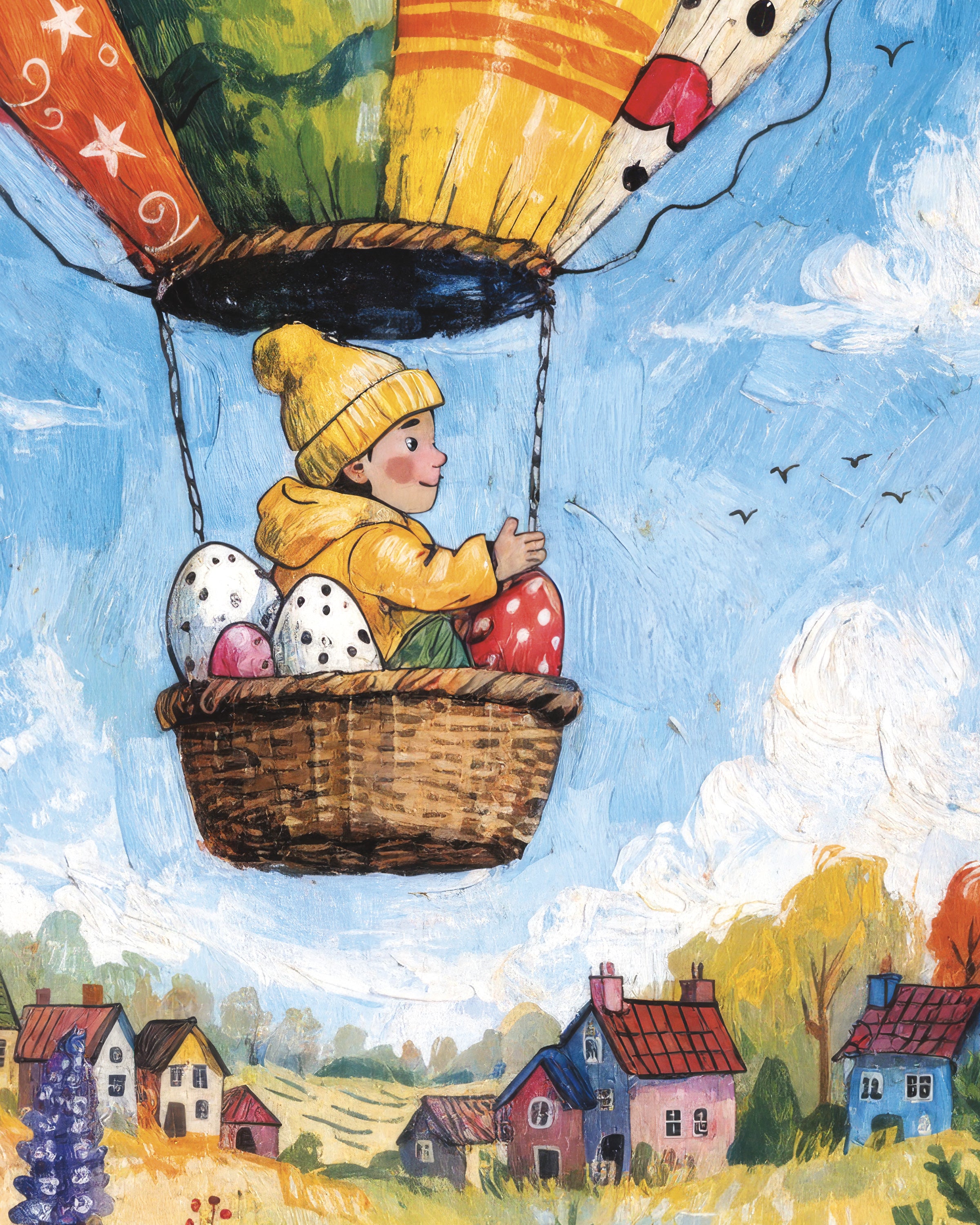 Easter Balloon Ride with Painted Eggs Poster