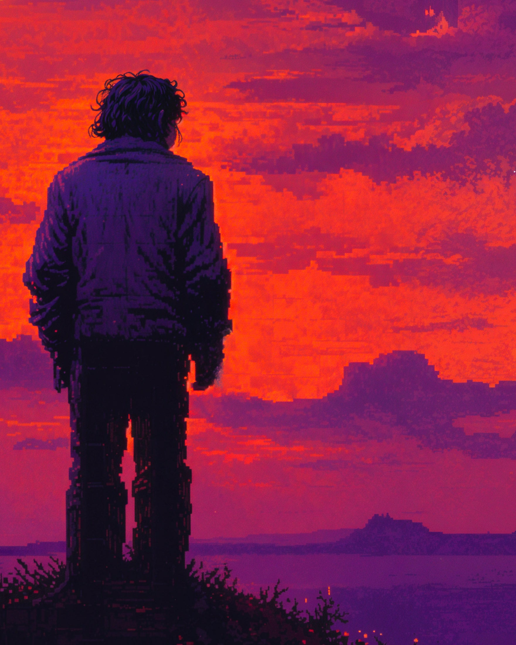 Retro video game, mystical sunset - Poster