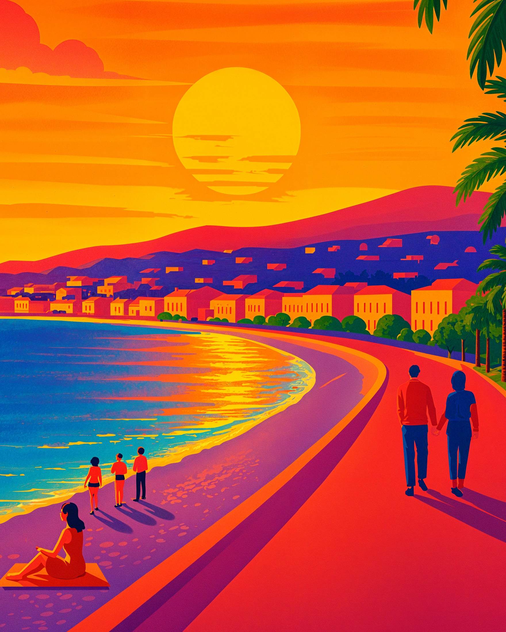 Evening Stroll Along the Promenade des Anglais, Nice – Art Print