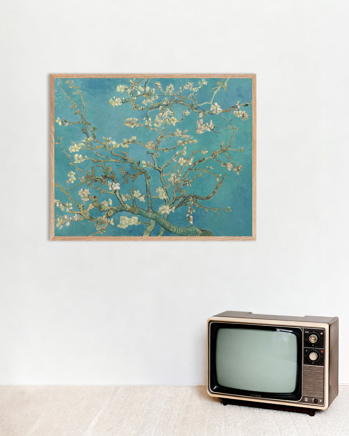 Poster of Almond Blossom (1890) by Vincent van Gogh, with natural wooden frame