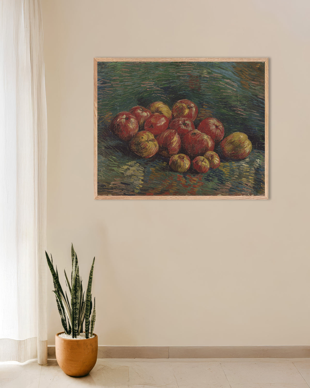 Poster of Apples (1887) by Vincent van Gogh, with natural wooden frame