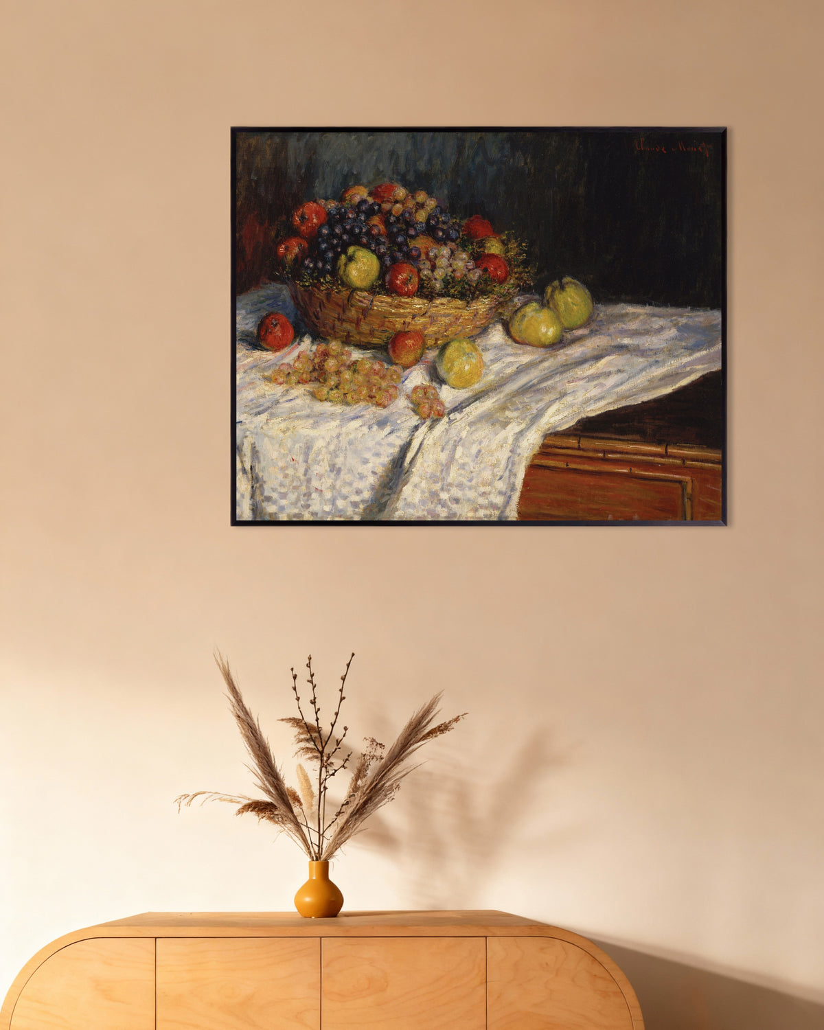 Poster of Apples and Grapes (1879–1880) by Claude Monet, with metal frame