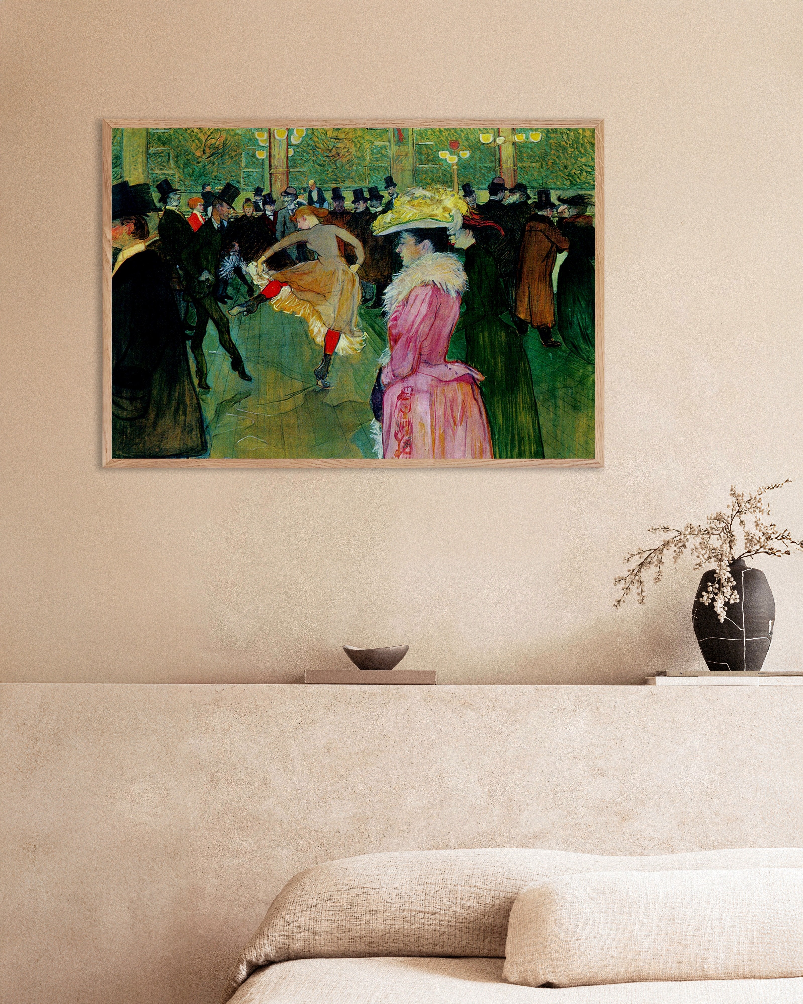 Poster of At the Moulin Rouge by Henri de Toulouse-Lautrec, 1890 - Poster, with natural wooden frame