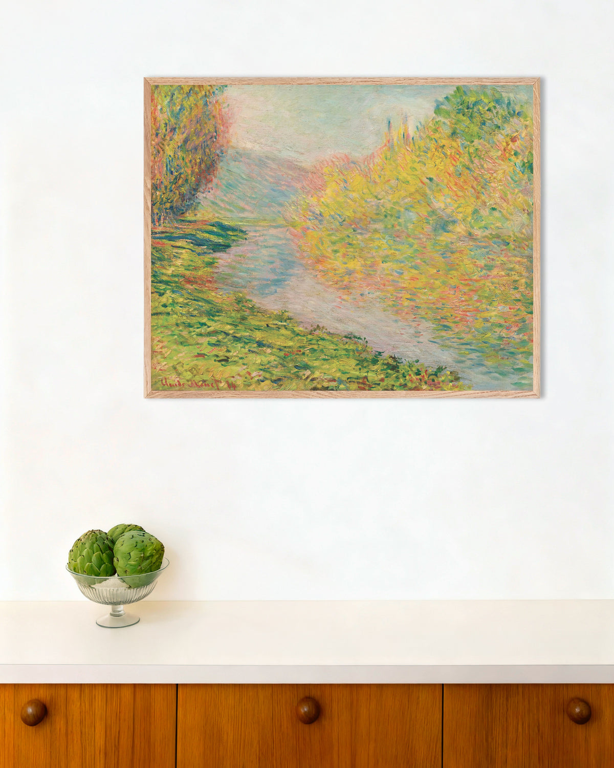 Poster of Autumn at Jeufosse (1884) by Claude Monet, with natural wooden frame