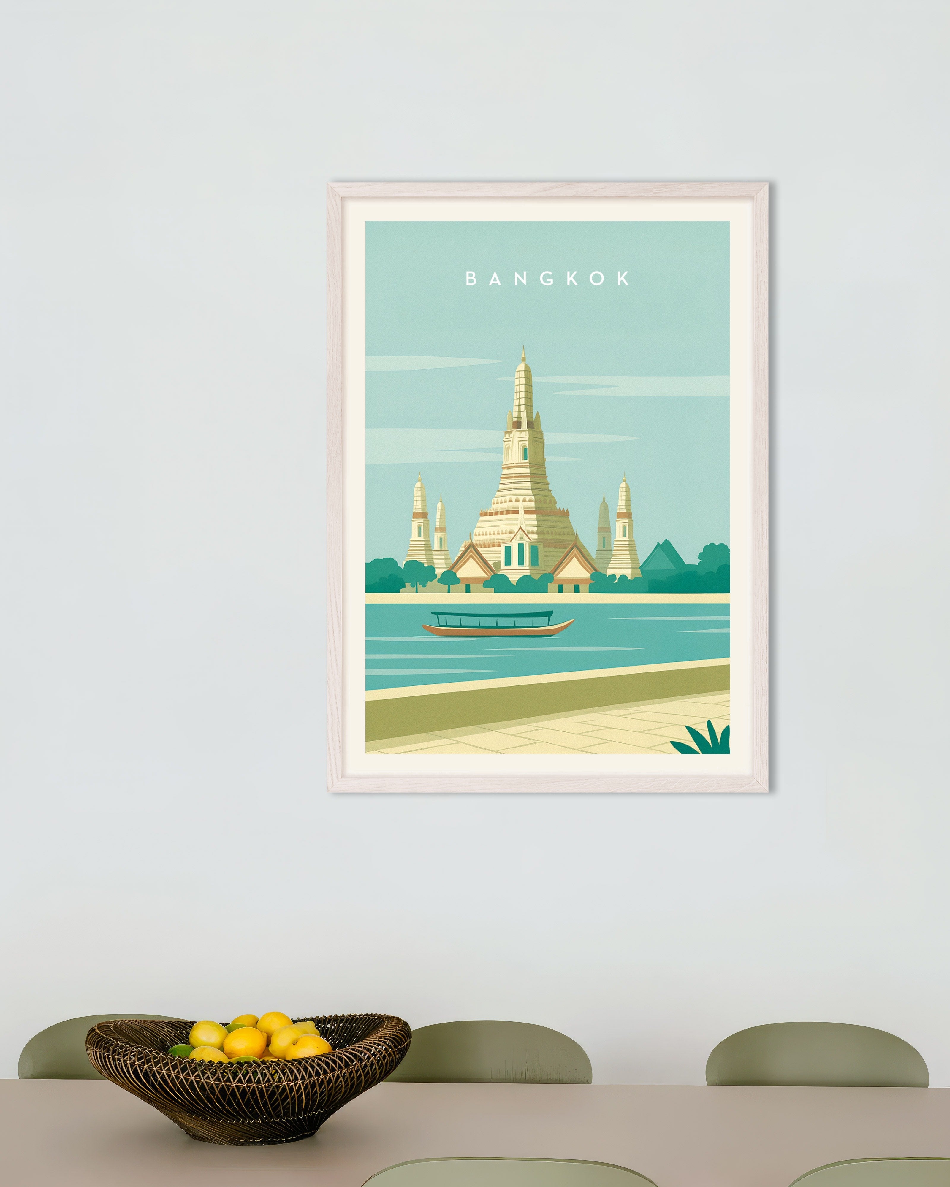 Poster of Bangkok Wall Art Print, with white wooden frame