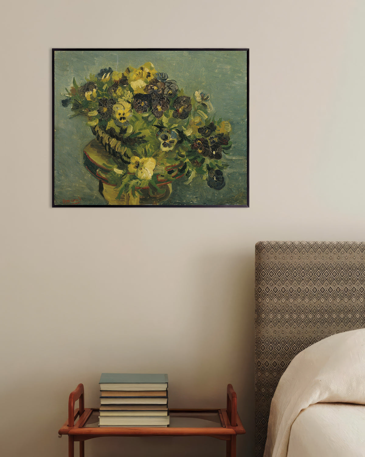 Poster of Basket of Pansies on a Small Table (1887) by Vincent van Gogh, with metal frame