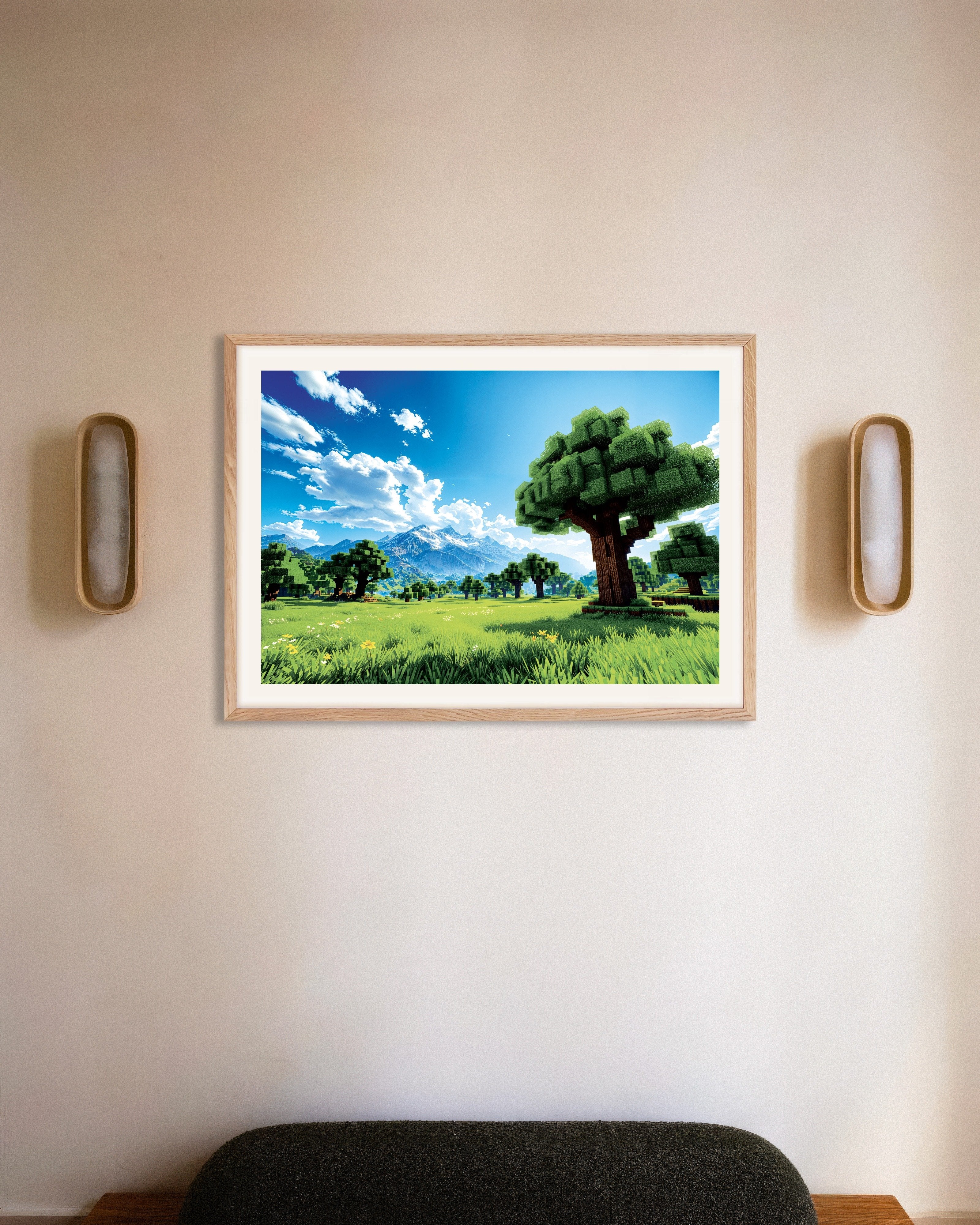 Poster of Beautiful Pixel Landscape – Fantasy Poster, with natural wooden frame