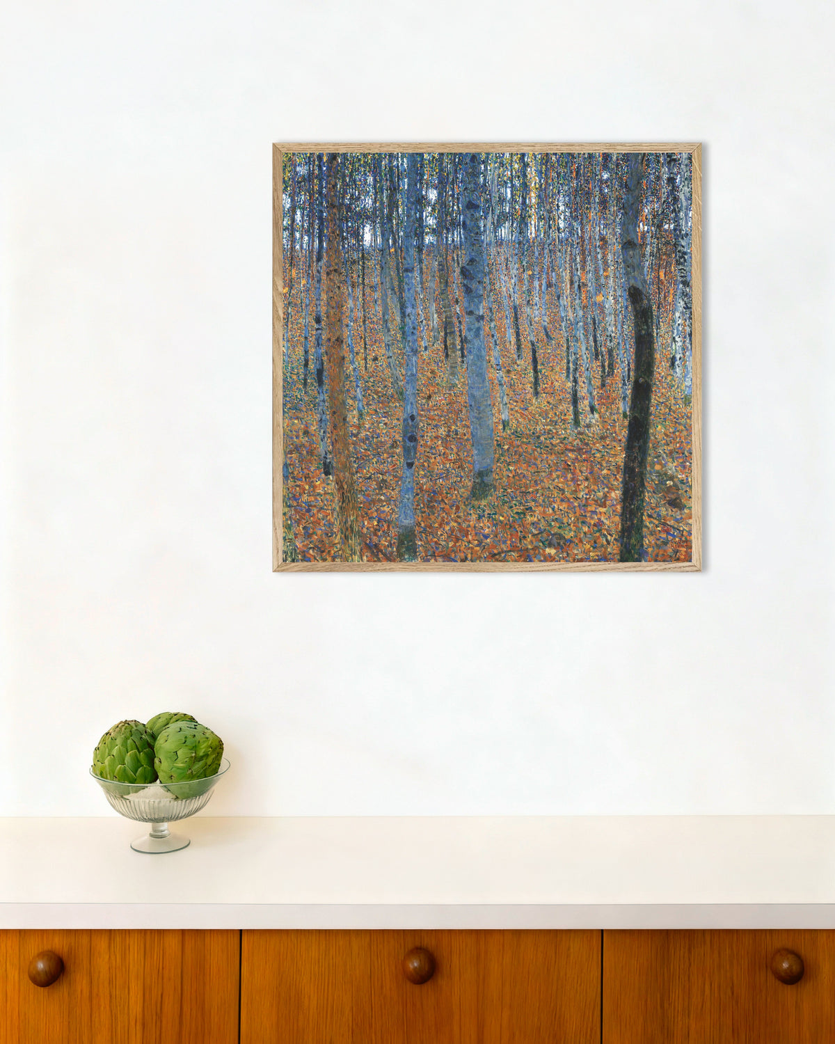 Poster of Beech Grove I (1902) by Gustav Klimt, with natural wooden frame