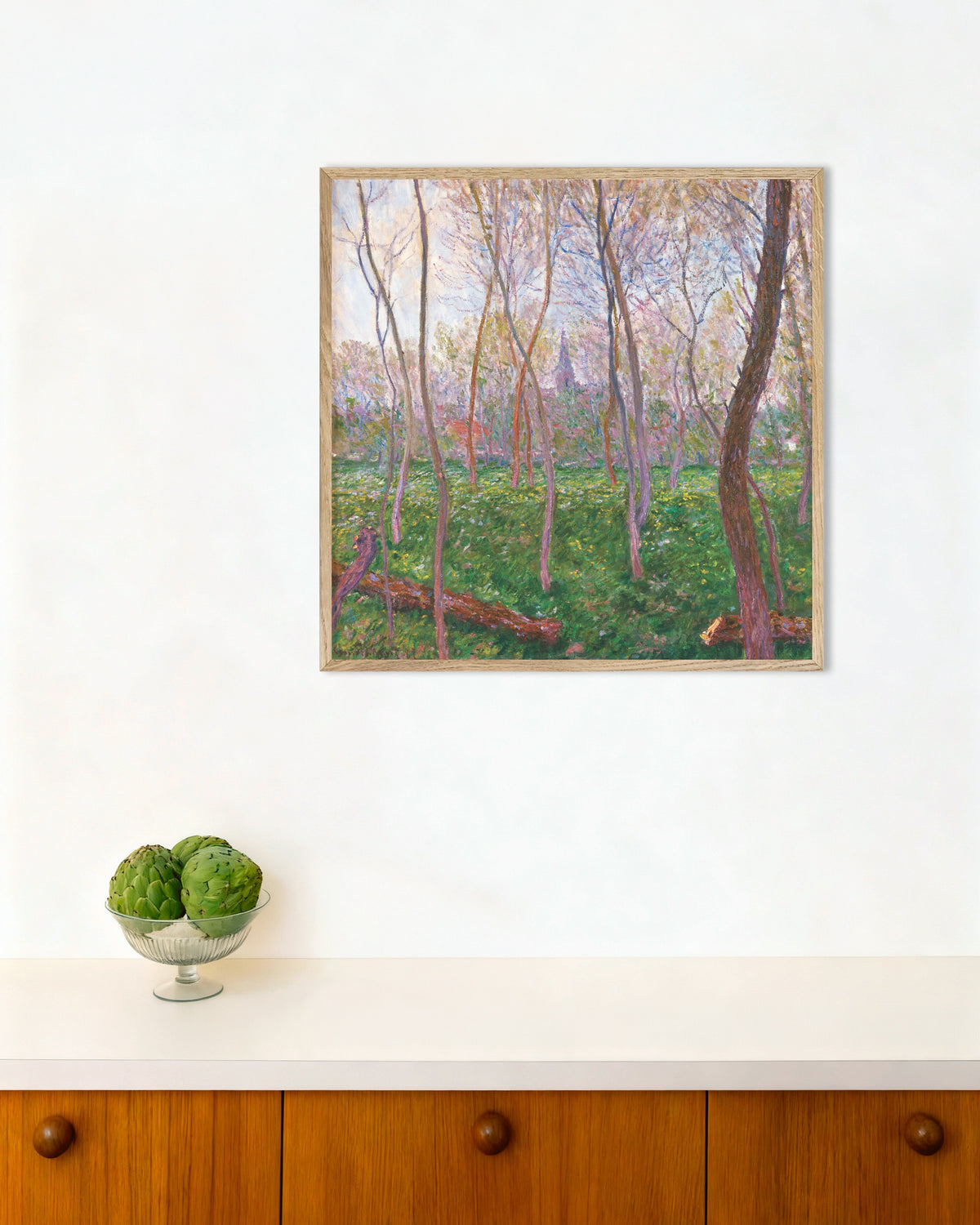 Poster of Bennecourt (1887) by Claude Monet, with natural wooden frame