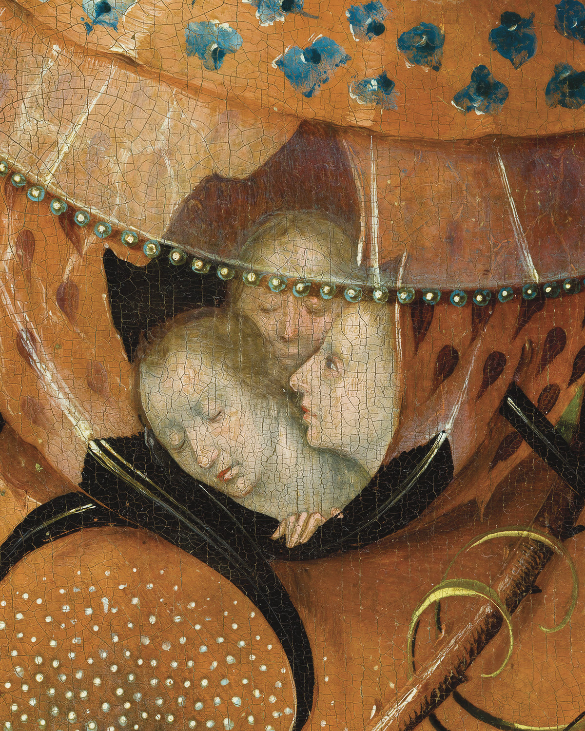Close-up of the lovers hidden in the orange tent, from The Garden of Earthly Delights