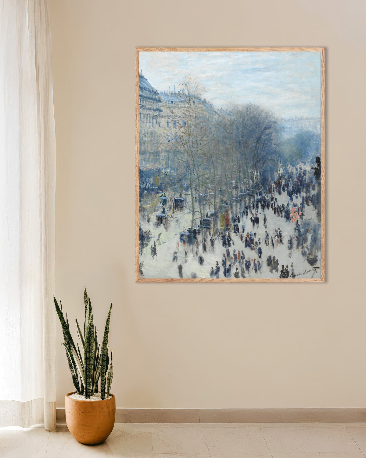 Poster of Boulevard des Capucines (1873–1874) by Claude Monet, with natural wooden frame