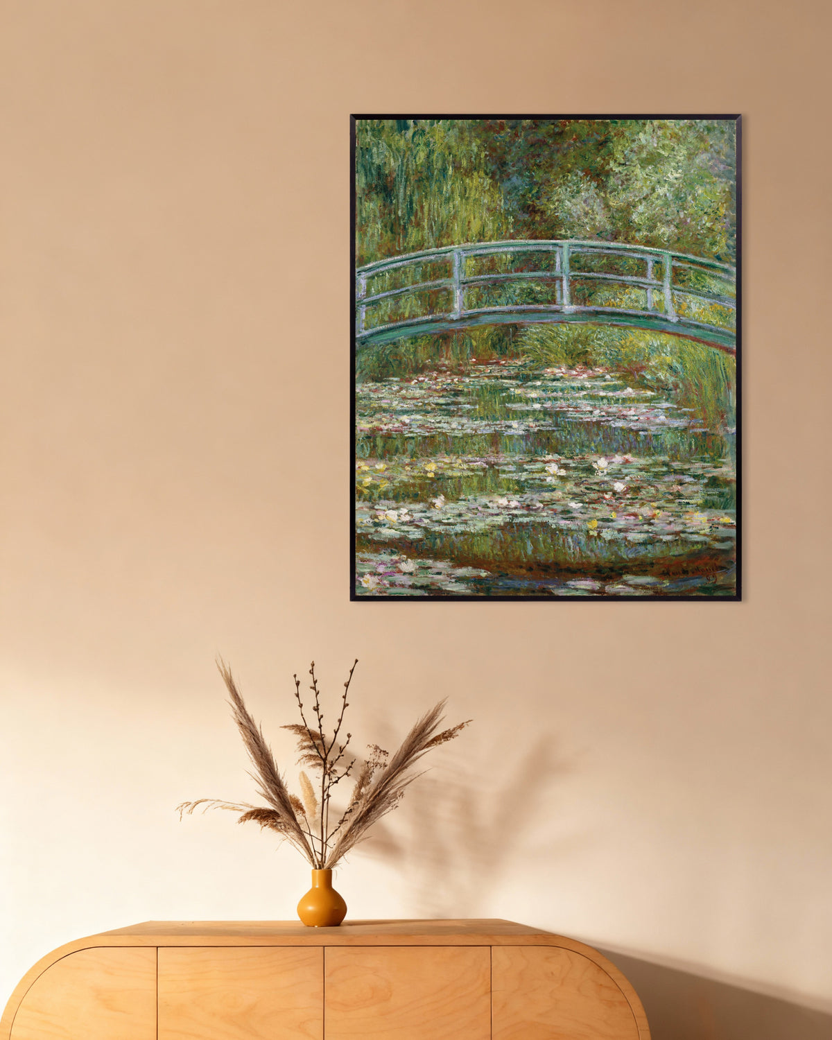 Poster of Bridge over a Pond of Water Lilies (1899) by Claude Monet, with metal frame