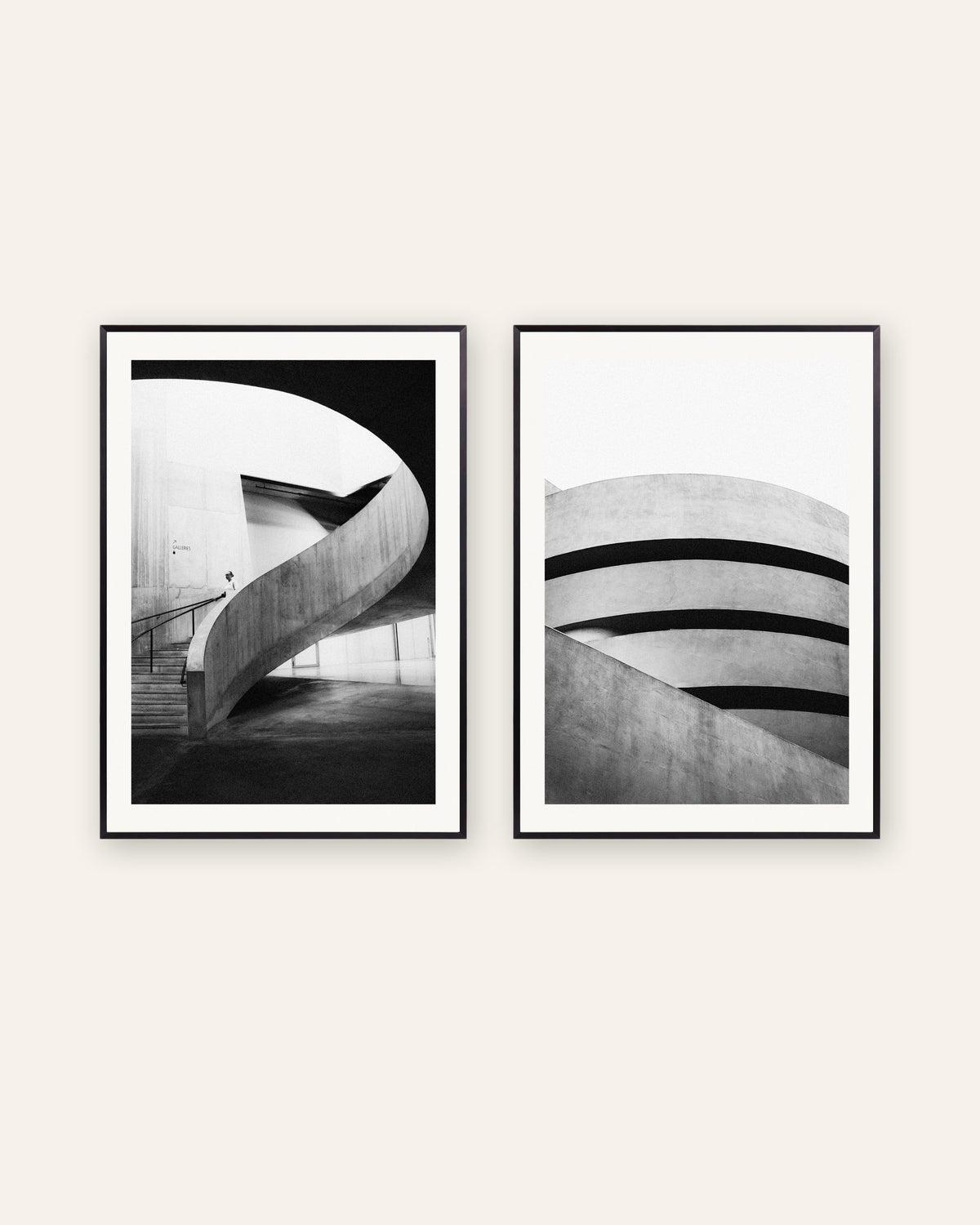 Brutalist Posters Set of 2 – Concrete Curves, prints in black metal frames