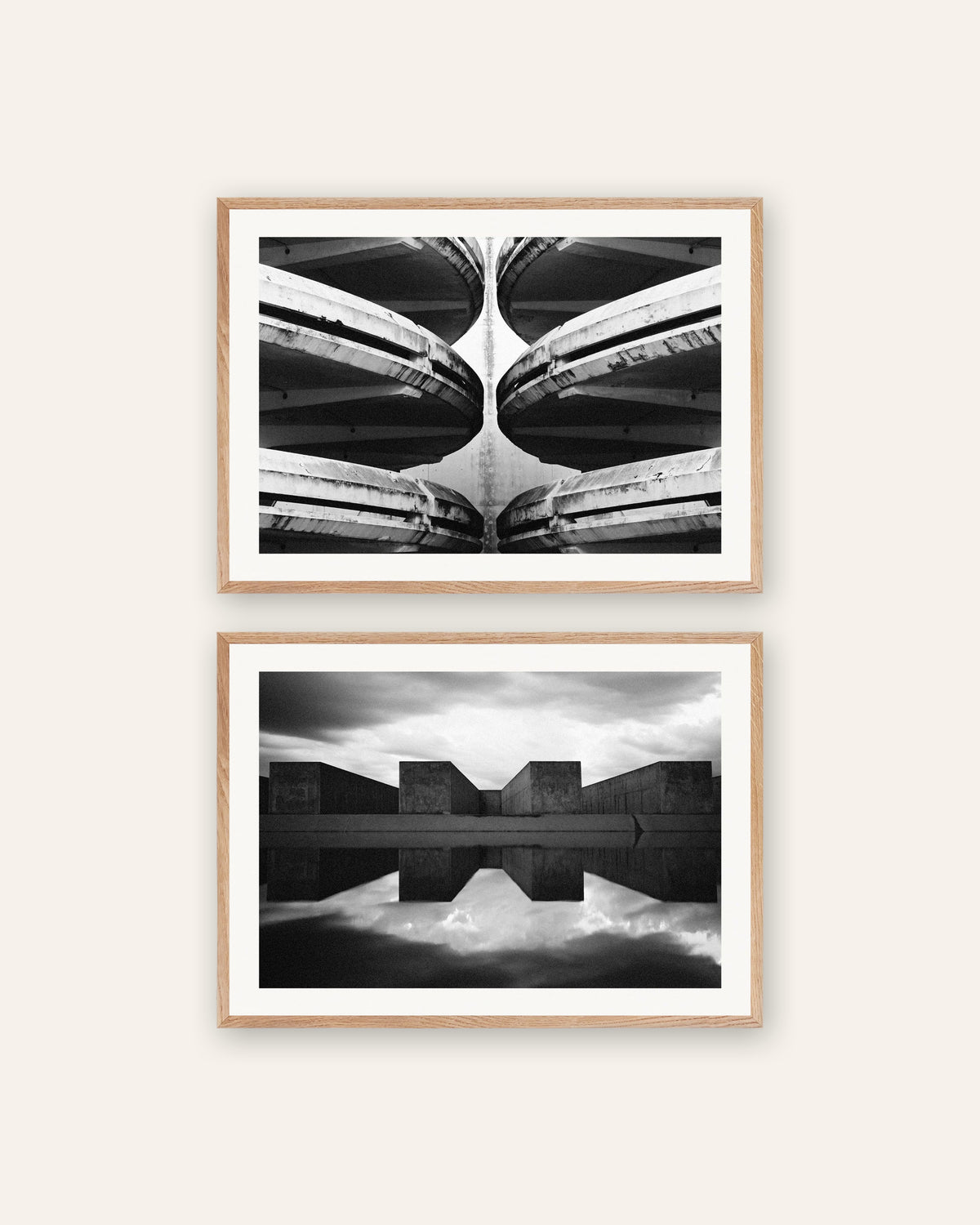 Brutalist Posters Set of 2 – Symmetry, prints in natural oak frames