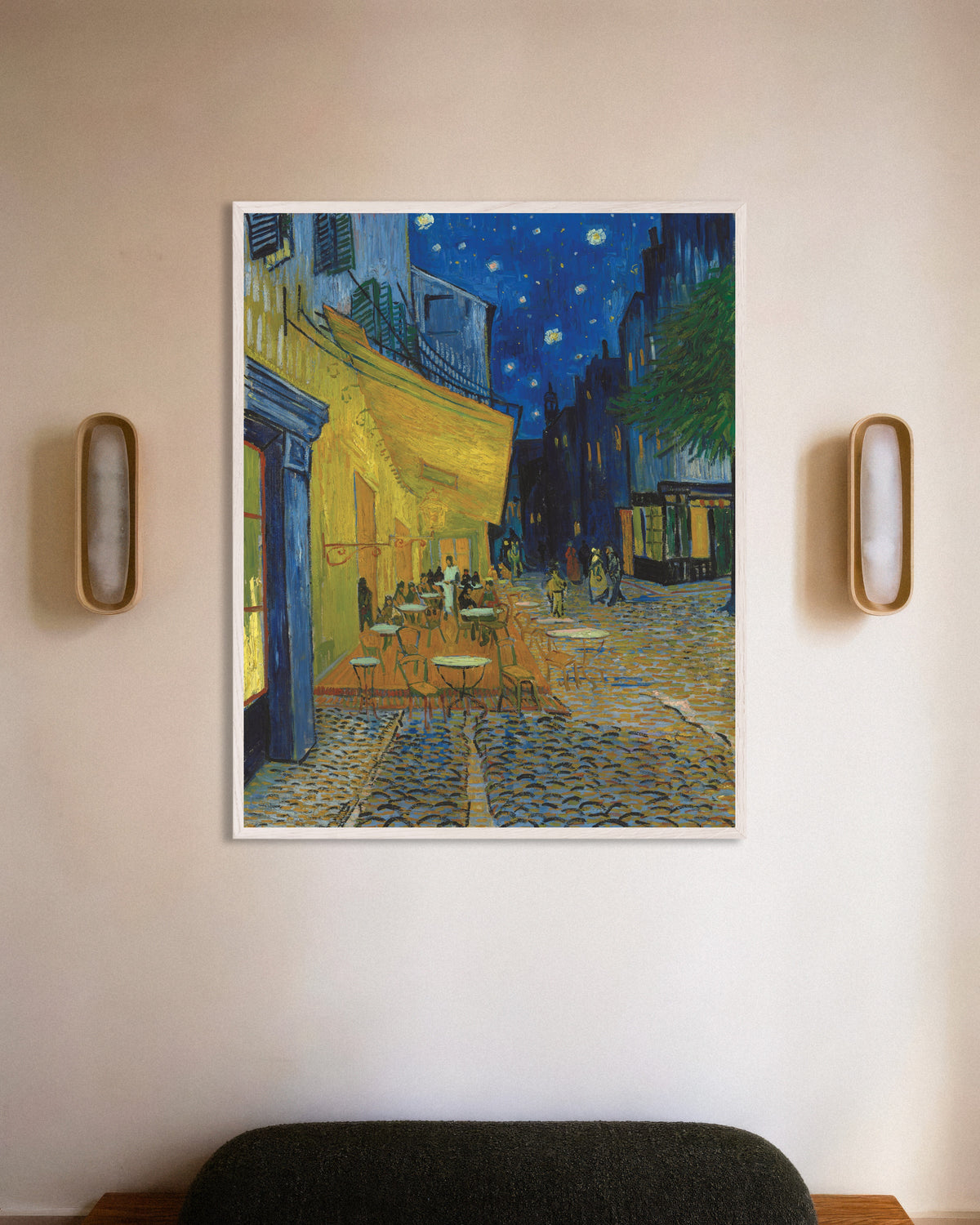 Poster of Café Terrace at Night (1888) by Vincent van Gogh, with white wooden frame