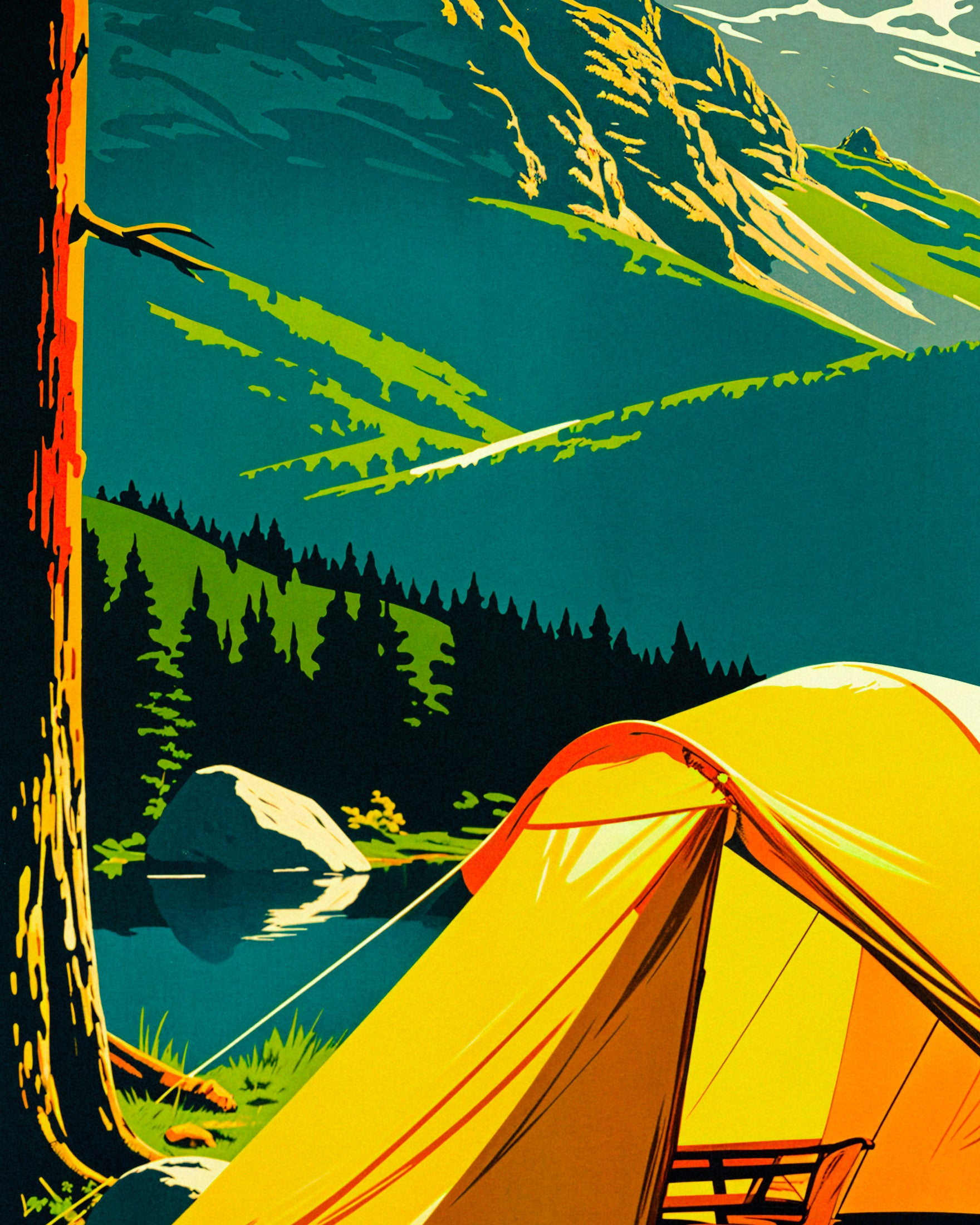 Retro camping, hills and countryside – Print