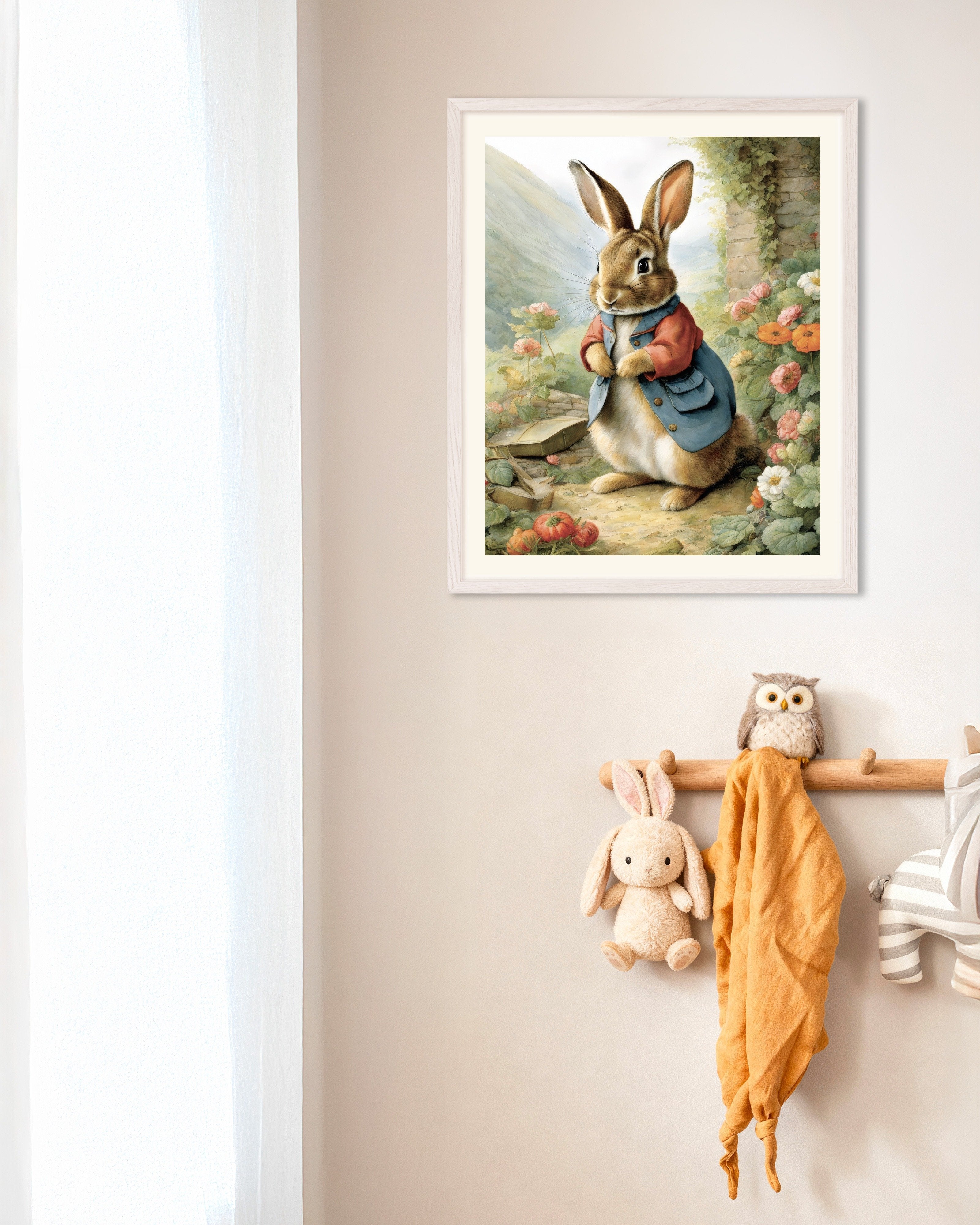 Poster of Charming tales, delicate British watercolors, Rabbit - Poster, with white wooden frame