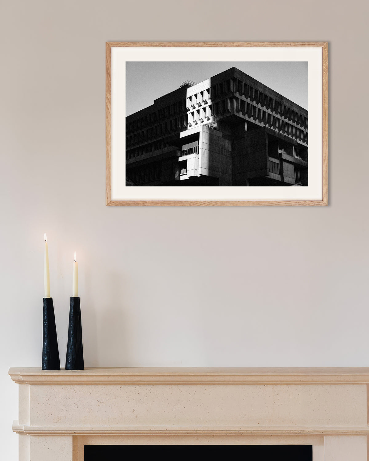 Poster of Civic Building in Sun and Shadow, with natural wooden frame
