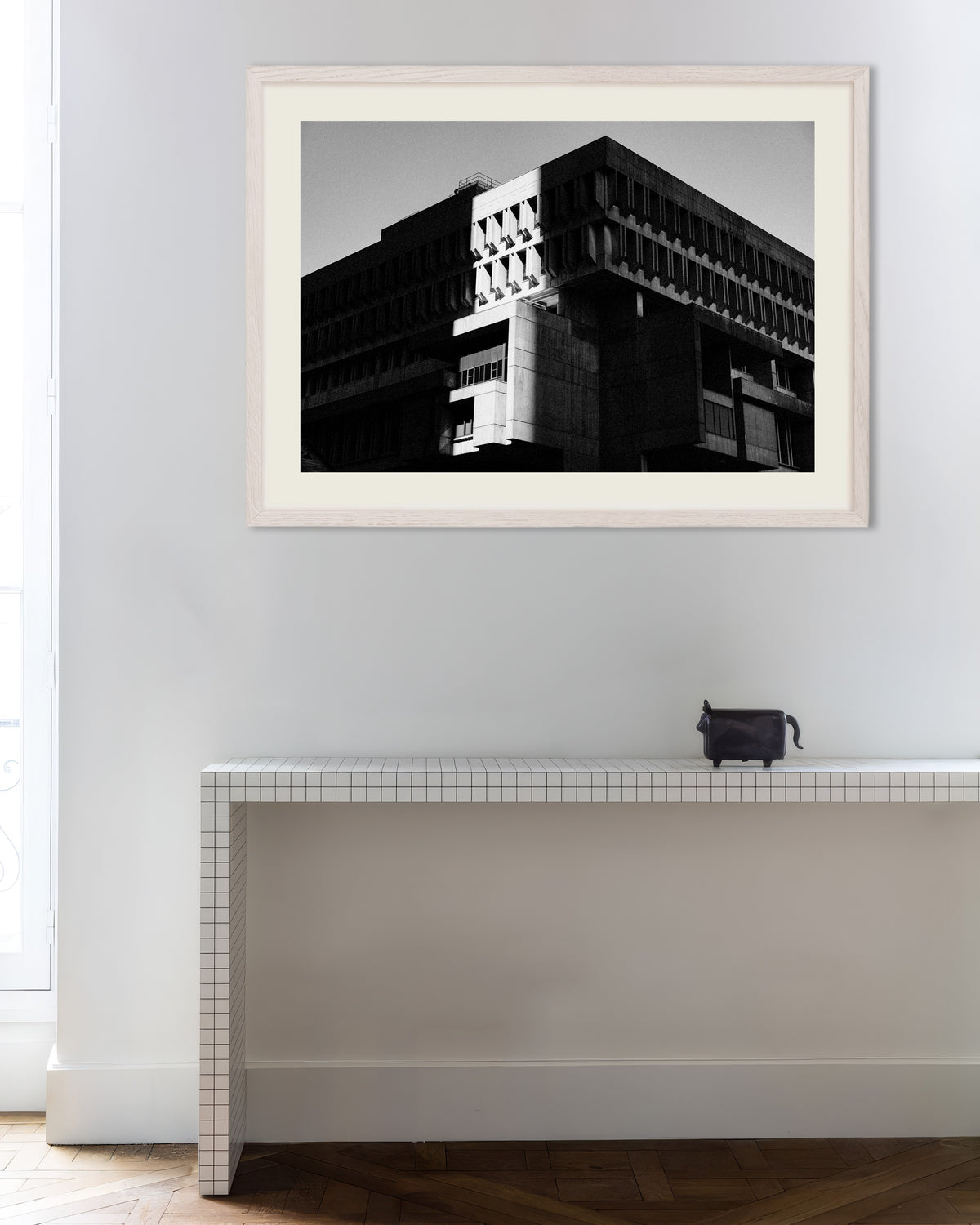 Poster of Civic Building in Sun and Shadow, with white wooden frame