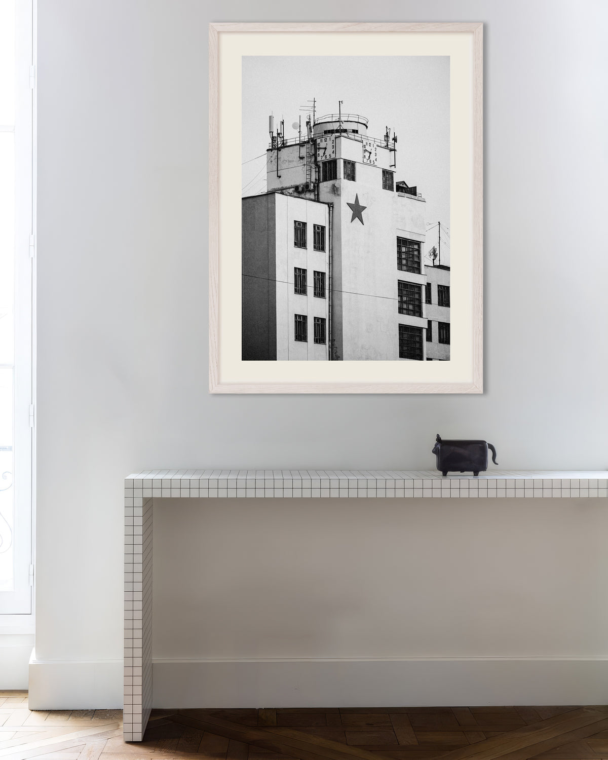 Poster of Clock Tower With a Star, with white wooden frame