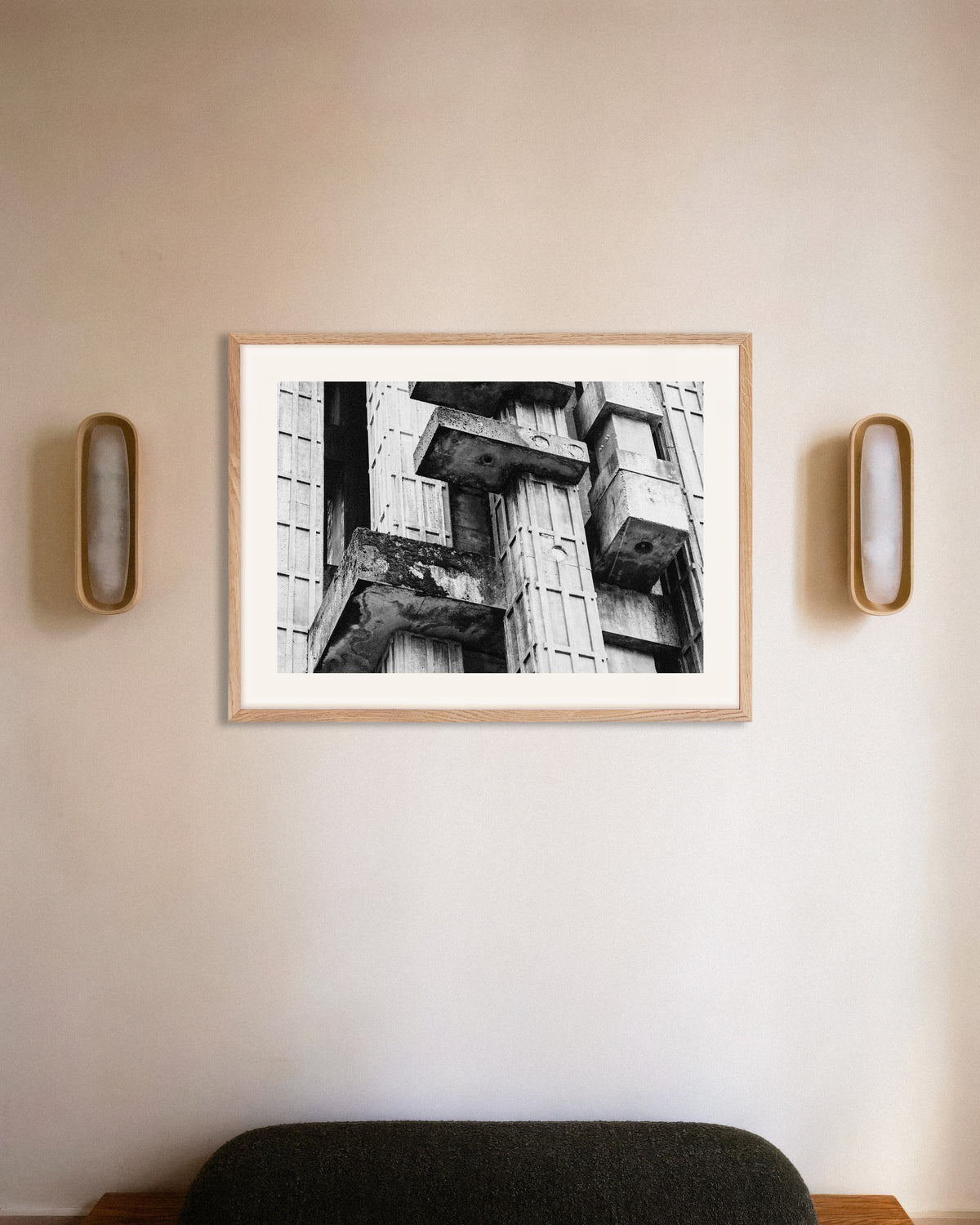 Poster of Close Up of Weathered Concrete Blocks, with natural wooden frame