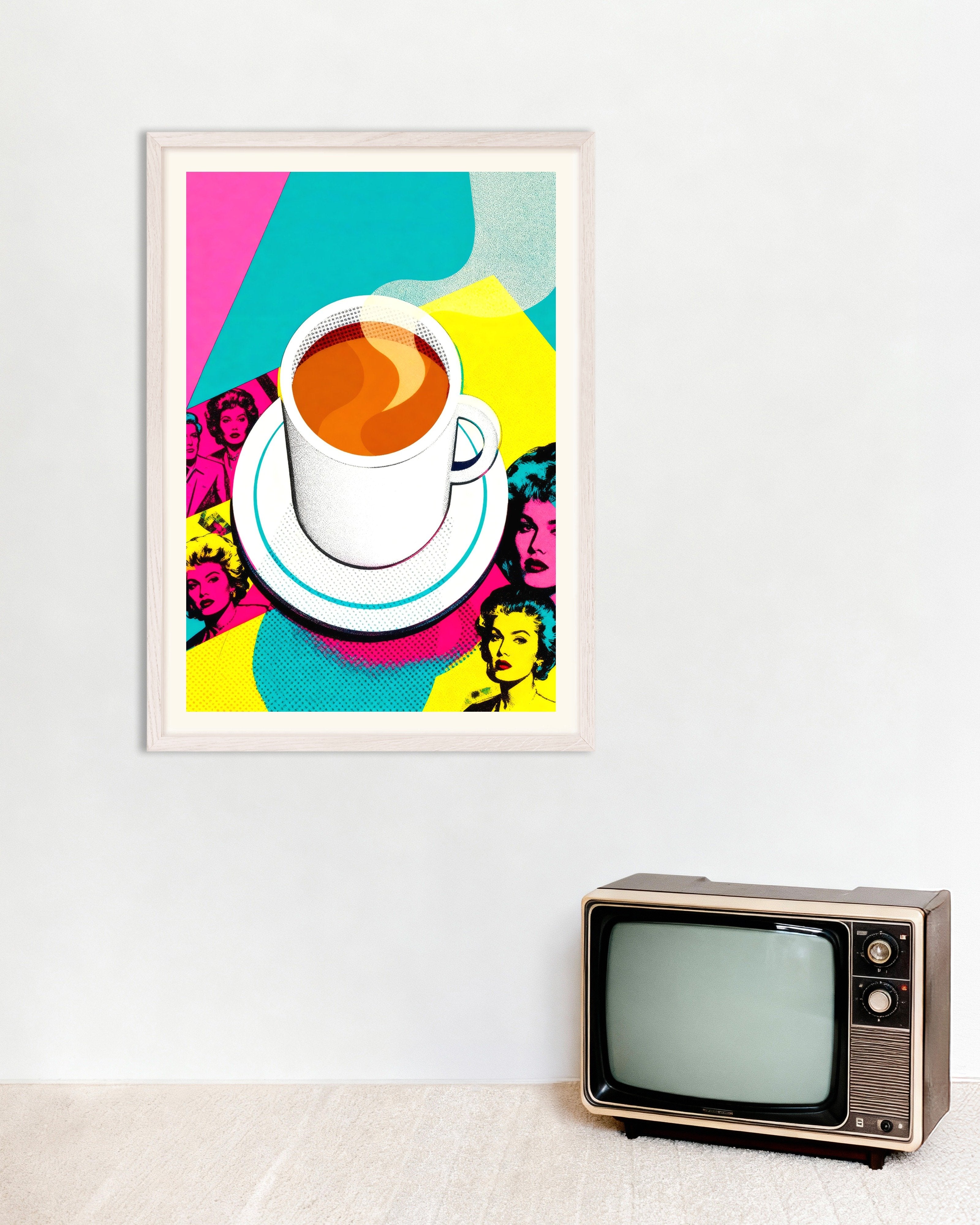 Poster of Coffee poster pop art – Andy Warhol style print, with white wooden frame